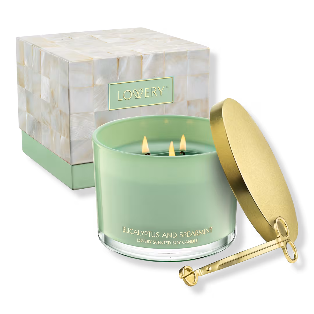 Lovery  Eucalyptus & Spearmint Home Candle Gift Set with Wax Trimmer