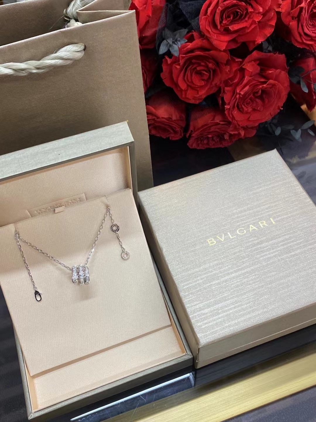Bvlgari B.zero1 Crystal Three-Band Pendant Necklace