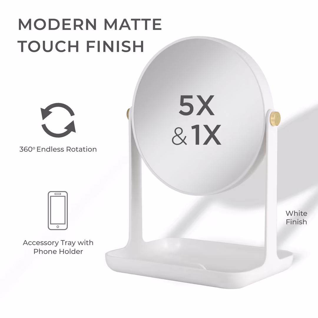 Zadro  Makeup Mirror with 5X/1X Magnification, Tray & Phone Holder
