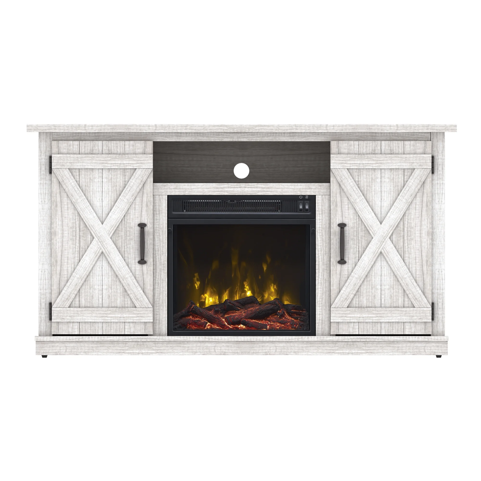 Twin Star Home Barn Door TV Stand for TVs up to 55" with ClassicFlame Electric Fireplace, Sargent Oak