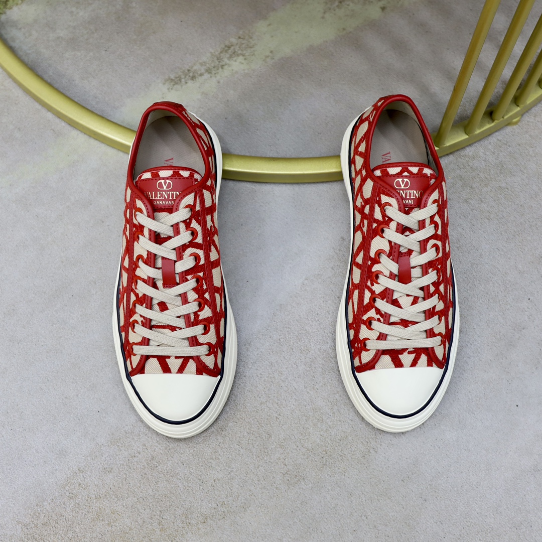 Valentino Toile Iconographe Red Jacquard Leather Canvas Totaloop Low-top Sneakers