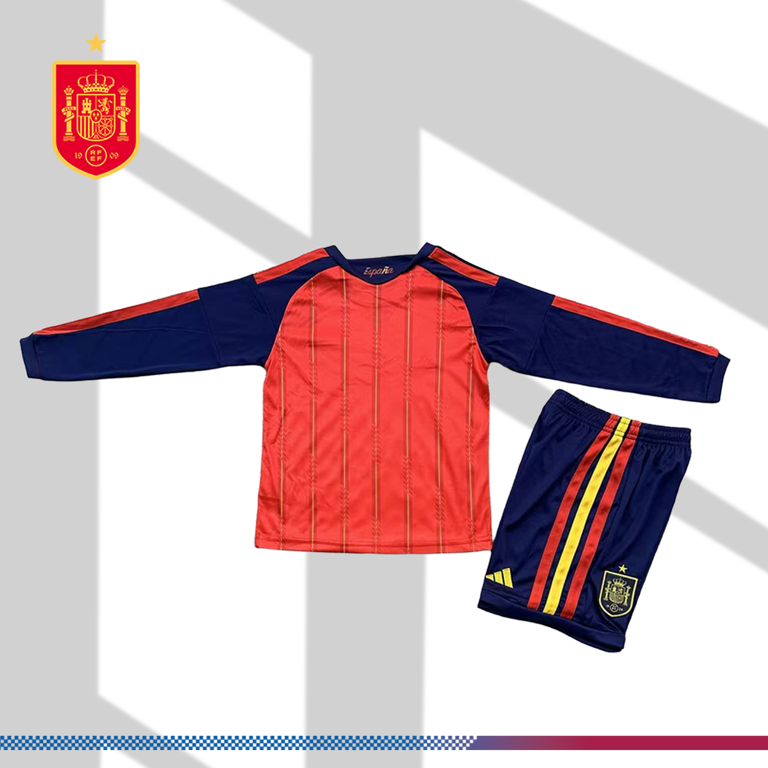2026 Spain Home long sleeves Football Shirt (Kids Kit socks)
