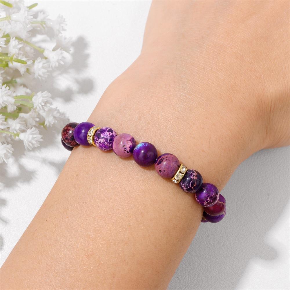MT10-Natural Agate Beaded Bracelet with Zircon Accent