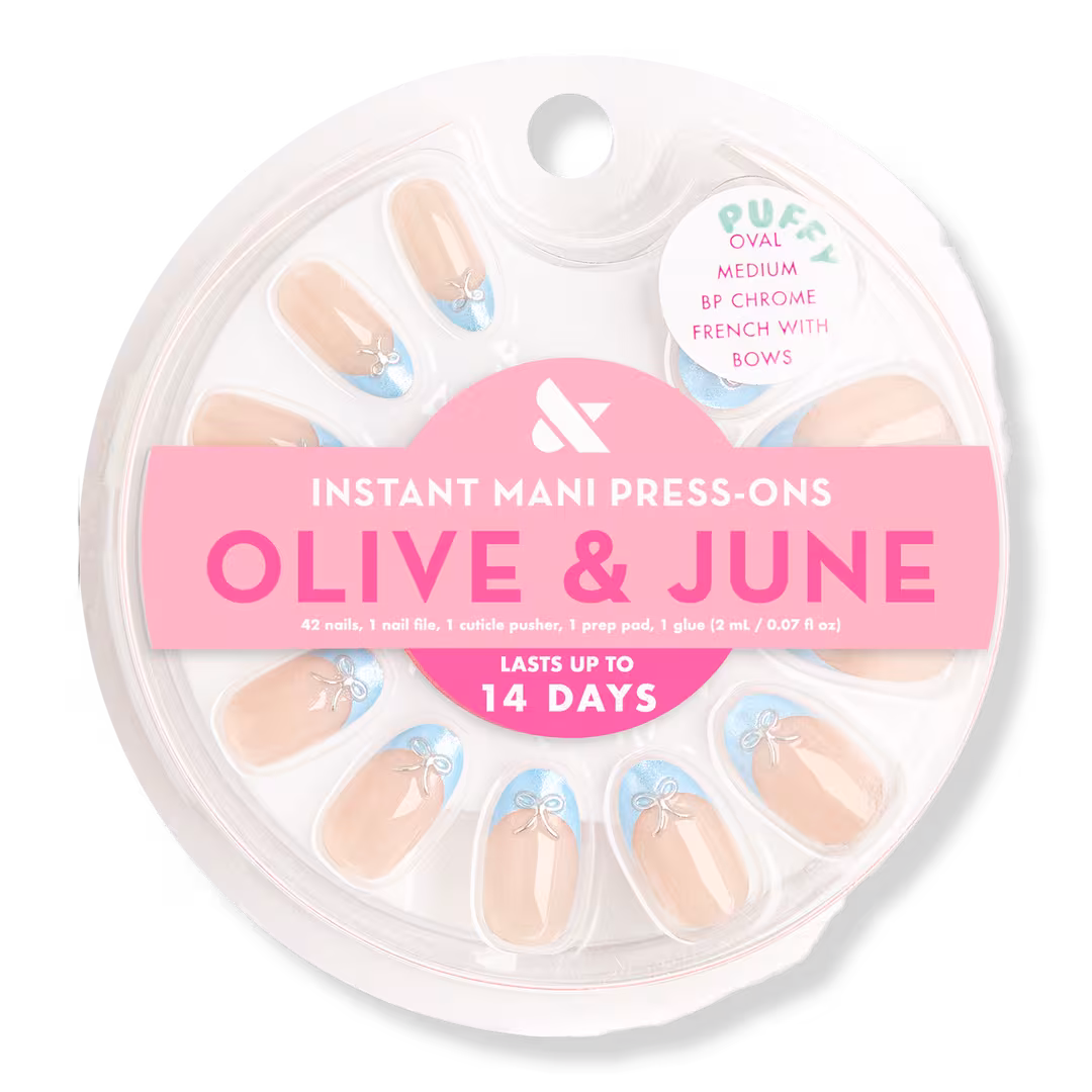 Olive & June  Instant Mani Press-On Nails Chrome French Bows
