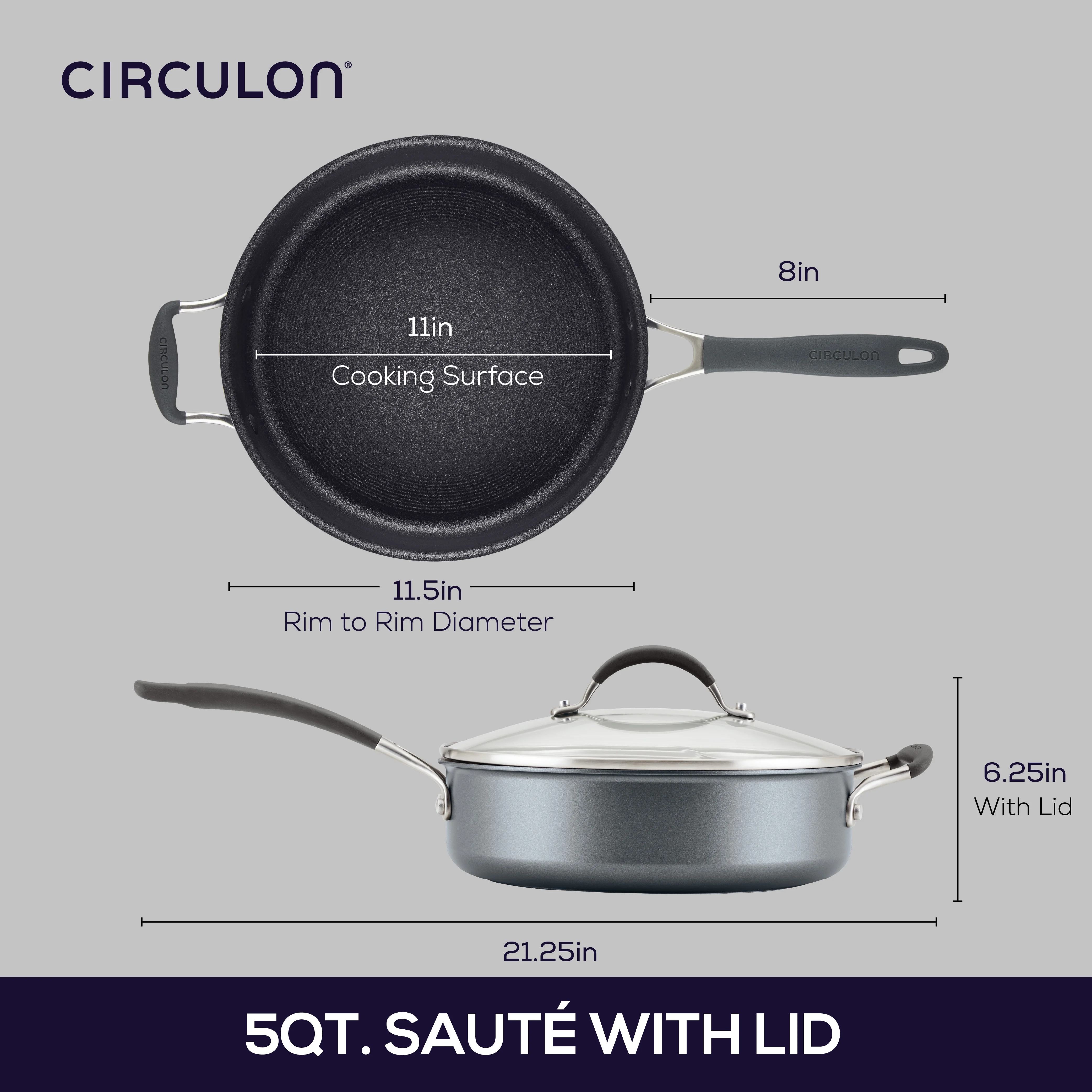 Circulon A1 Series 5-Quart Nonstick Induction Saut Pan with Tempered Glass Lid, Graphite