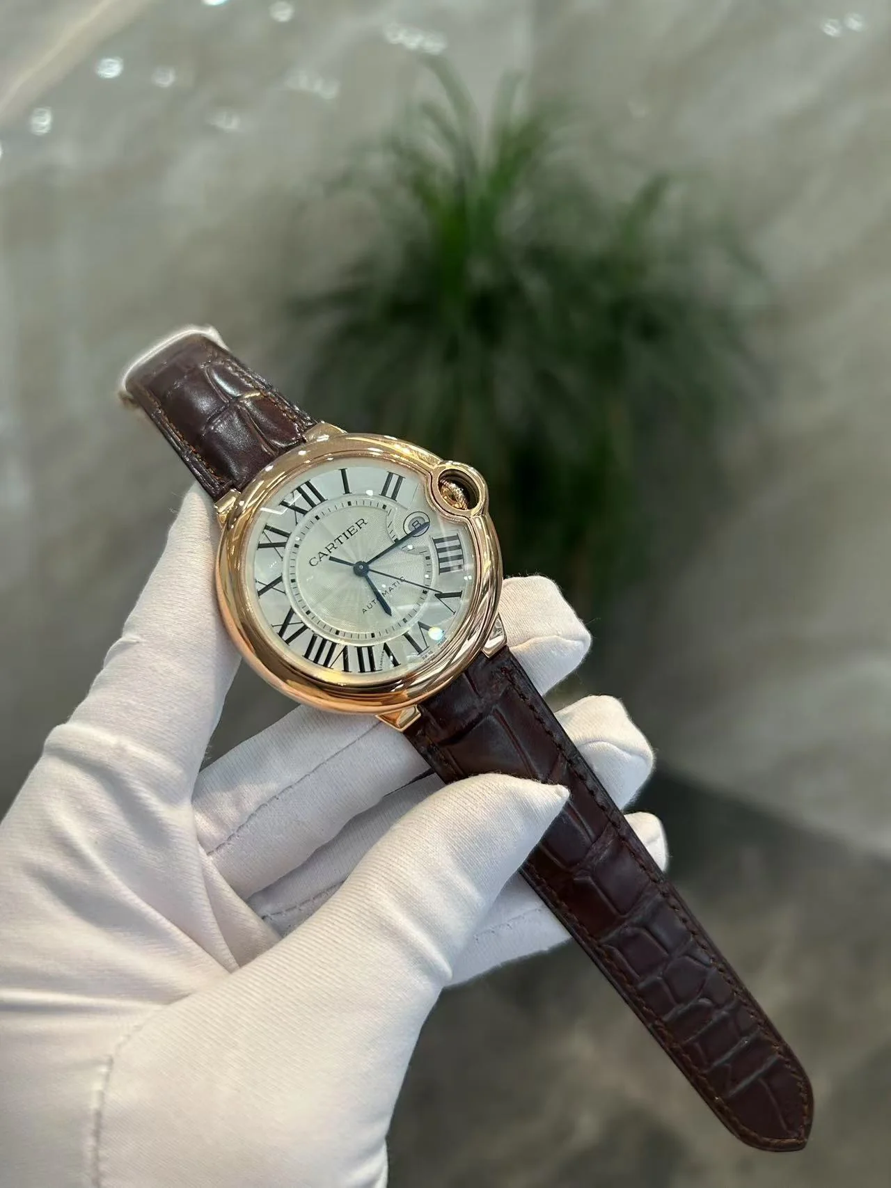 Cartier Watch BALLON BLEU 42MM AUTOMATIC ROSE GOLD CASE BROWN LEATHER