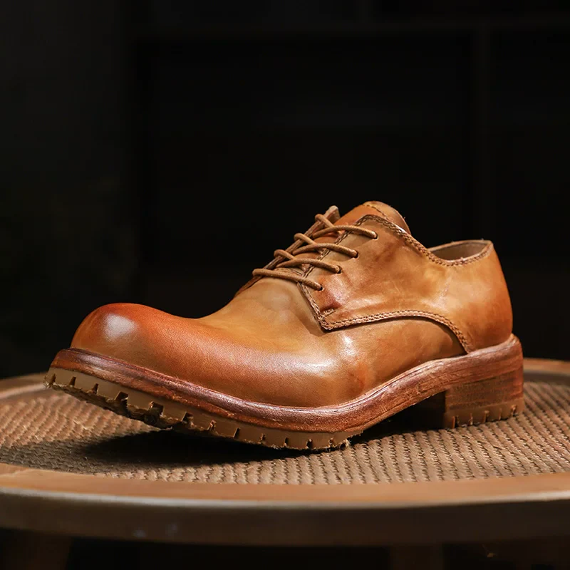 Men's washed horse leather shoes handmade derby leather shoes