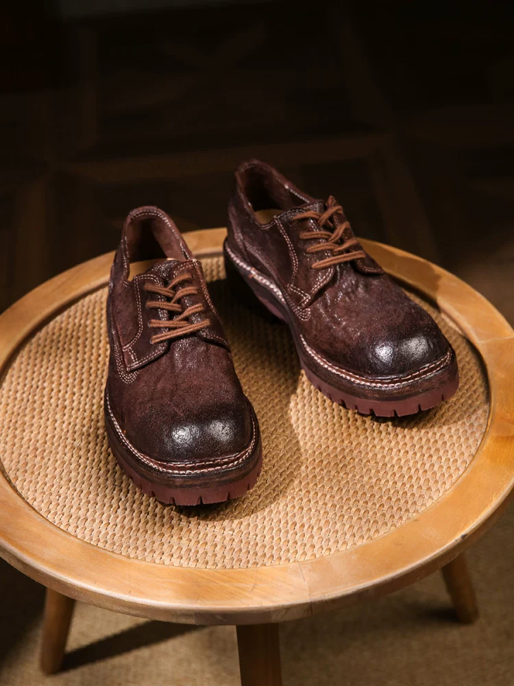 Men's matte shrinkage horse hip leather shoes