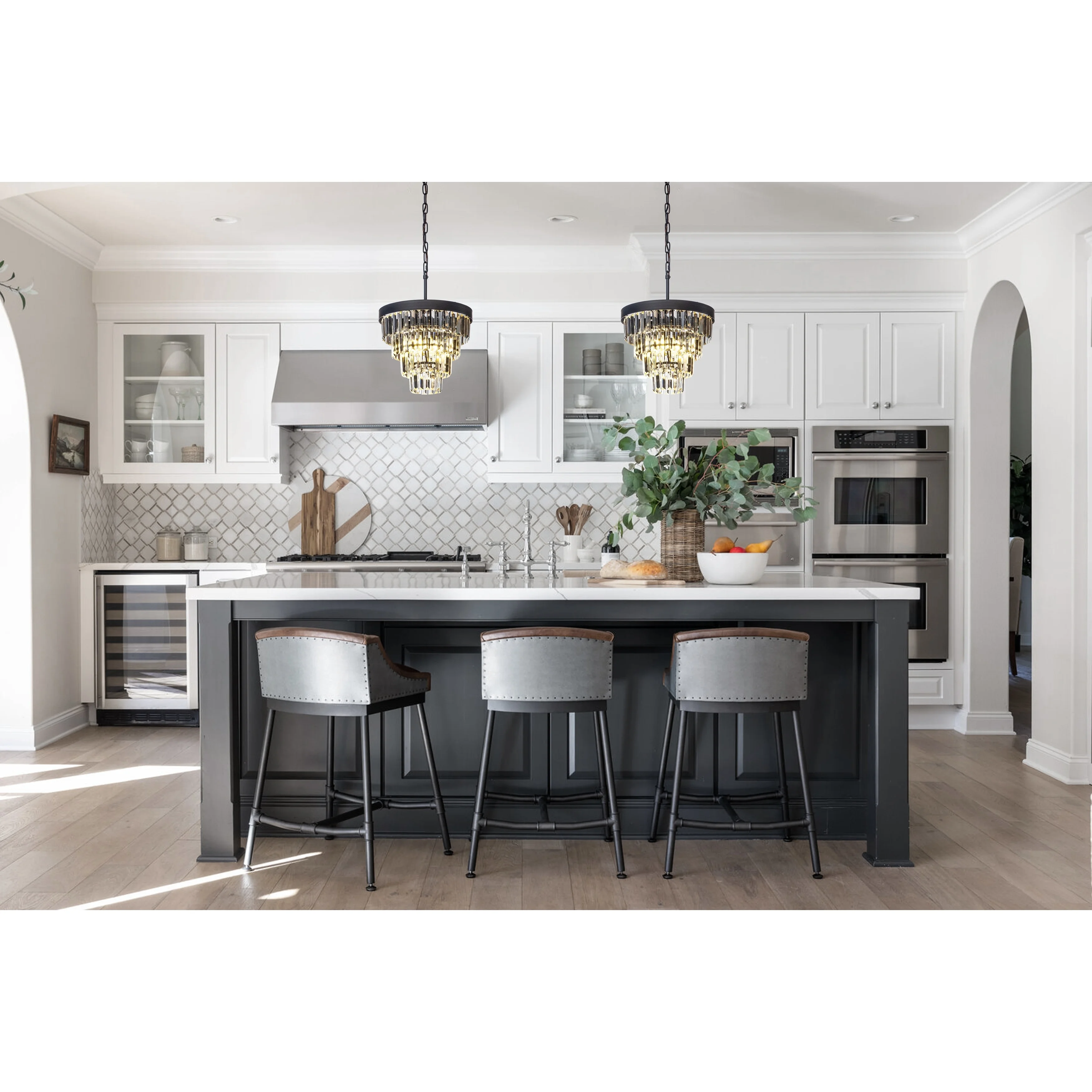 AloaDecor 3-Light 13" Cone Shape 4-Tier Crystal Chandelier Matt Black Painted 13 to 24 Inches Painted