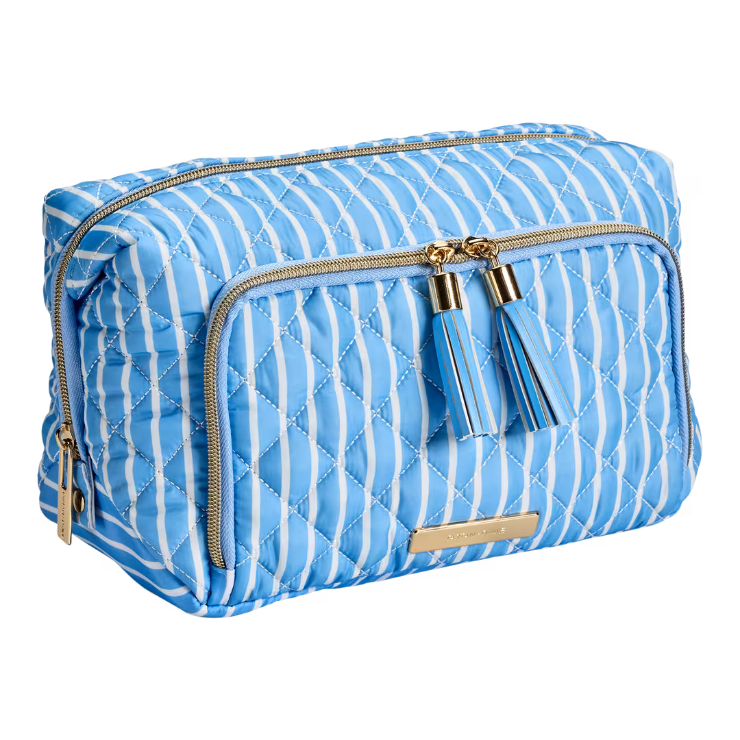 Tartan + Twine  Blue Pinstripe Double Zip Toiletry Bag