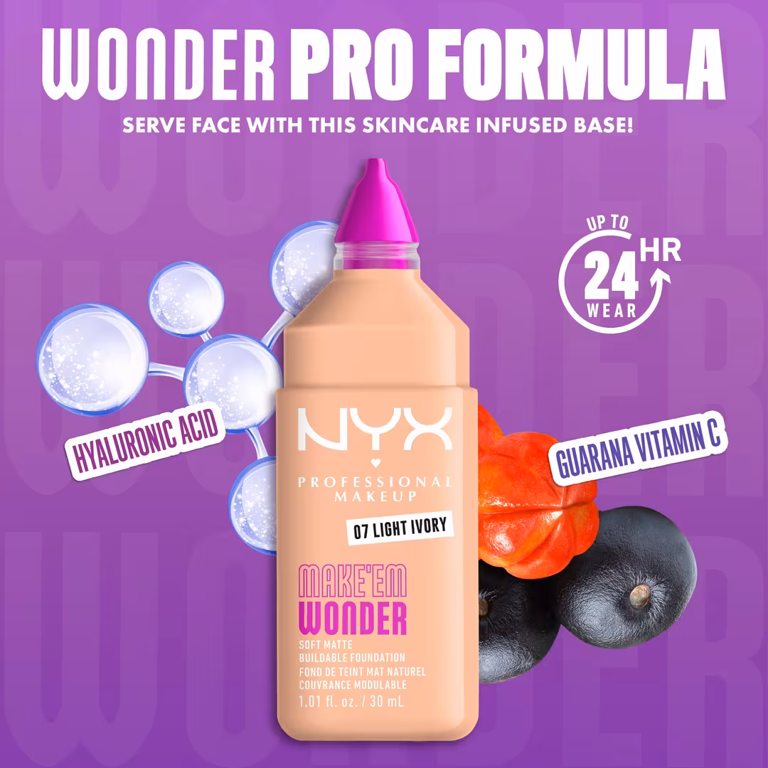 NYX Professional Makeup  Make 'EM Wonder, 24H Soft Matte Foundation
