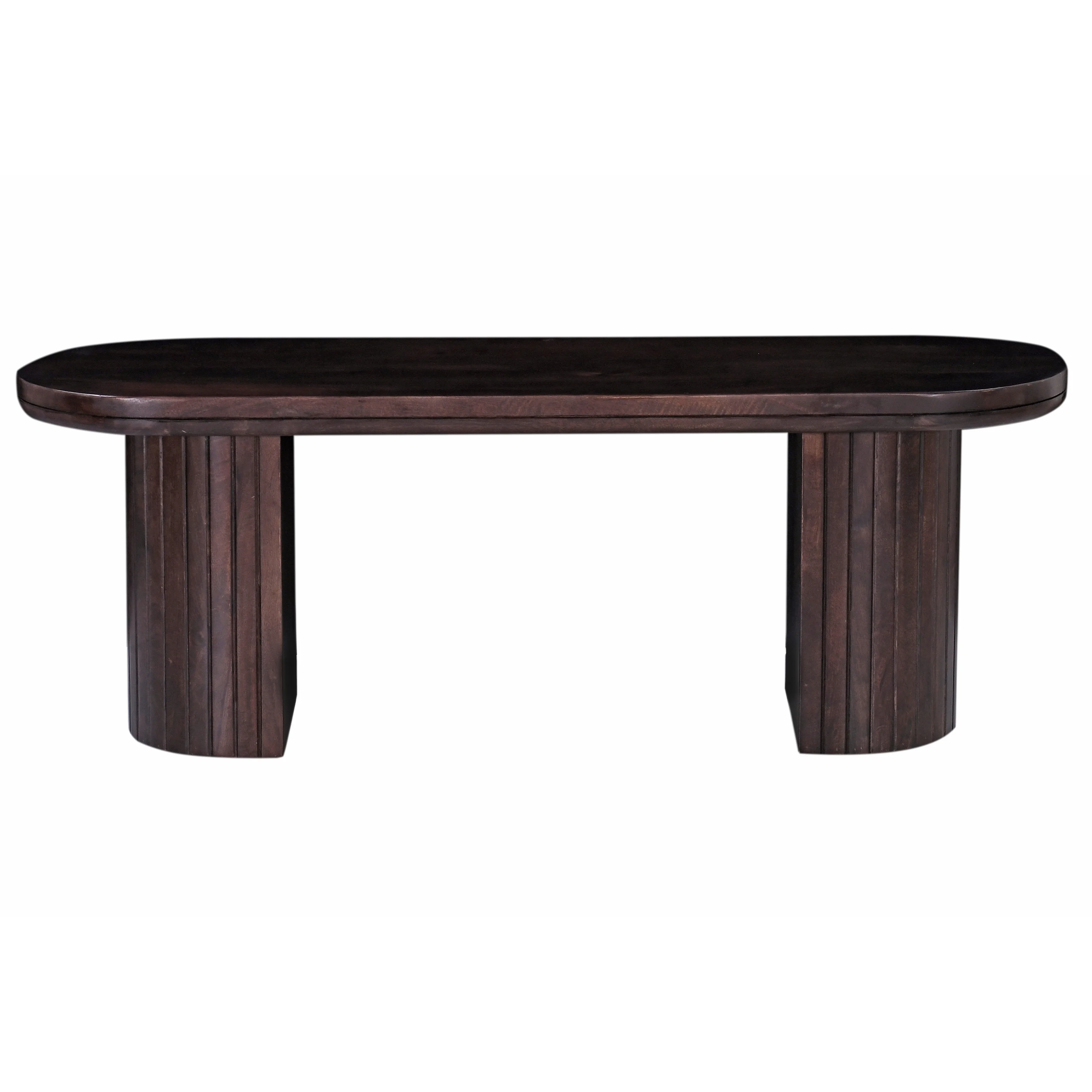 70in Solid Wood Oval Dining Bench, Pedestal Base 3 Seater Bench, Brown