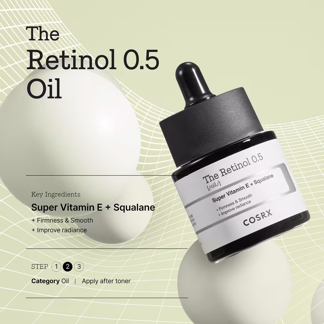 COSRX  The Retinol 0.5 Oil with Super Vitamin E + Squalane