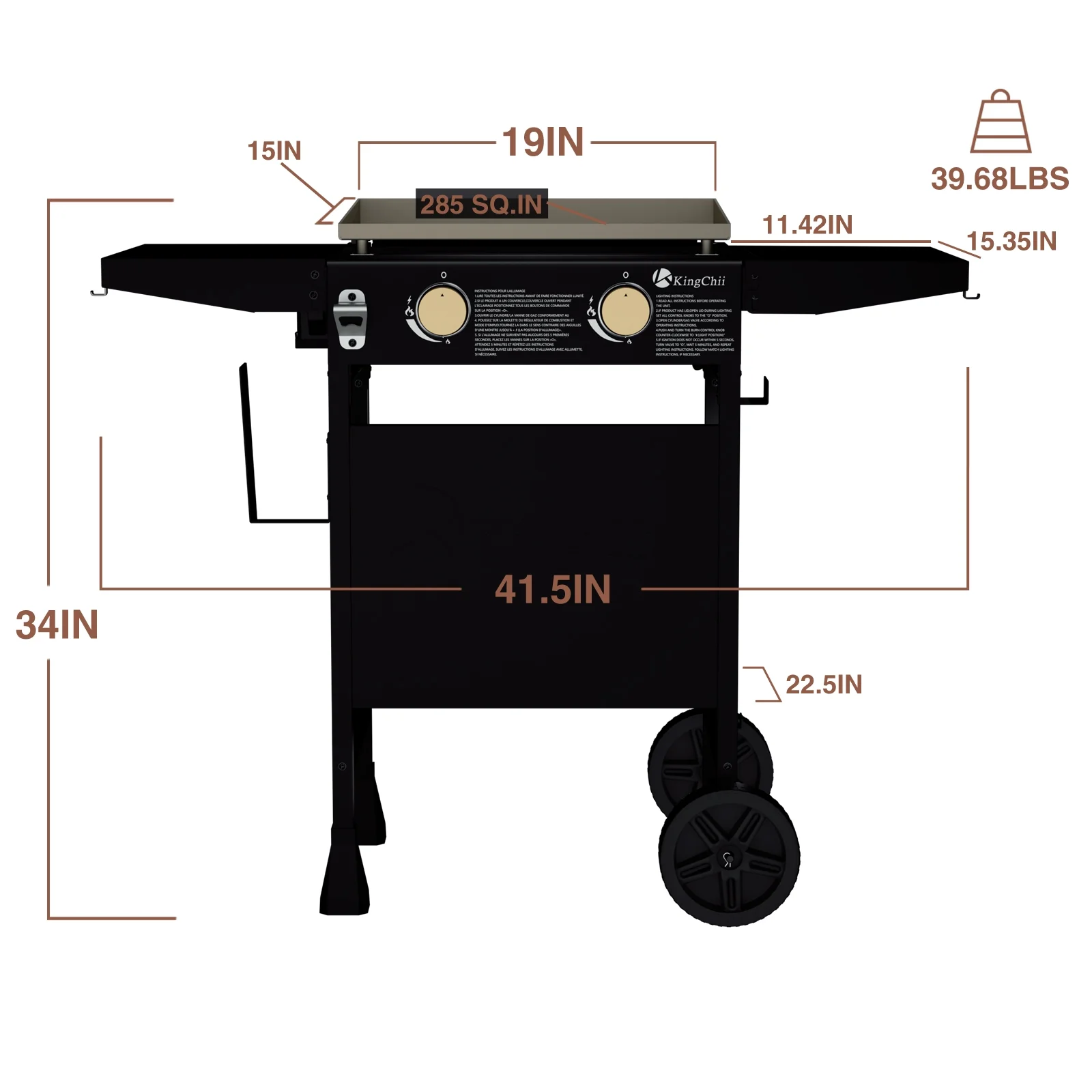 KingChii 2-Burner 19" Propane Griddle Outdoor Flat Top Gas Grill Griddle for Camping, Tailgating, BBQ, Parties, Backyard & Patio