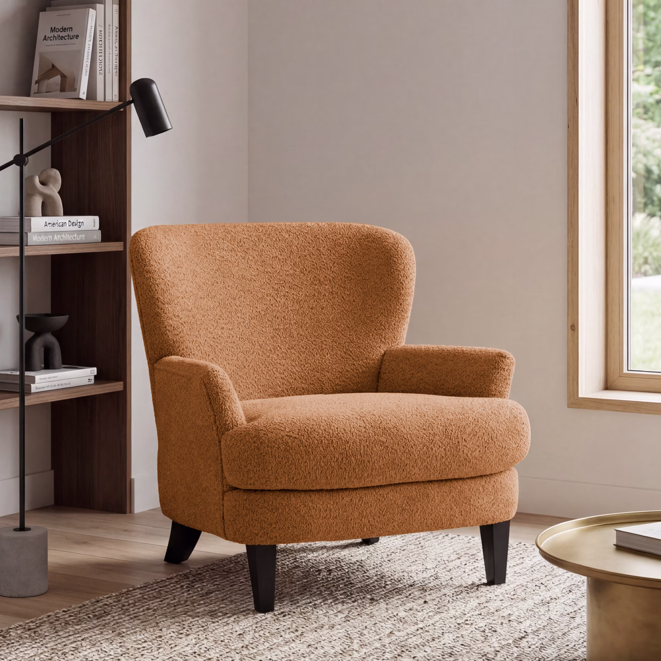 Christopher Knight Home Contemporary Boucle Upholstered Chair with Flared Armrest and Wood Frame, Olive Green