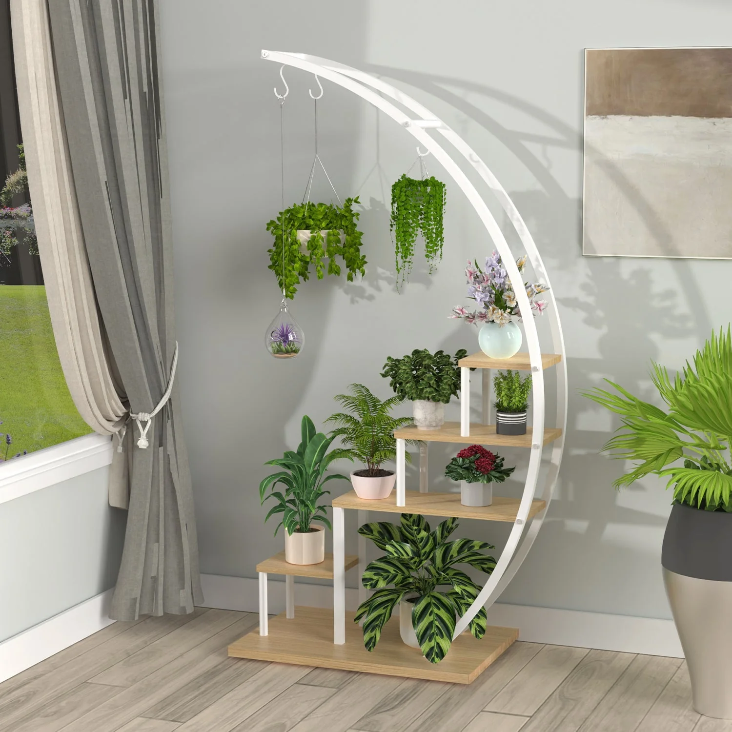 5 Tier Metal Plant Stand Indoor Curved Circular Display Book Shelf Storage