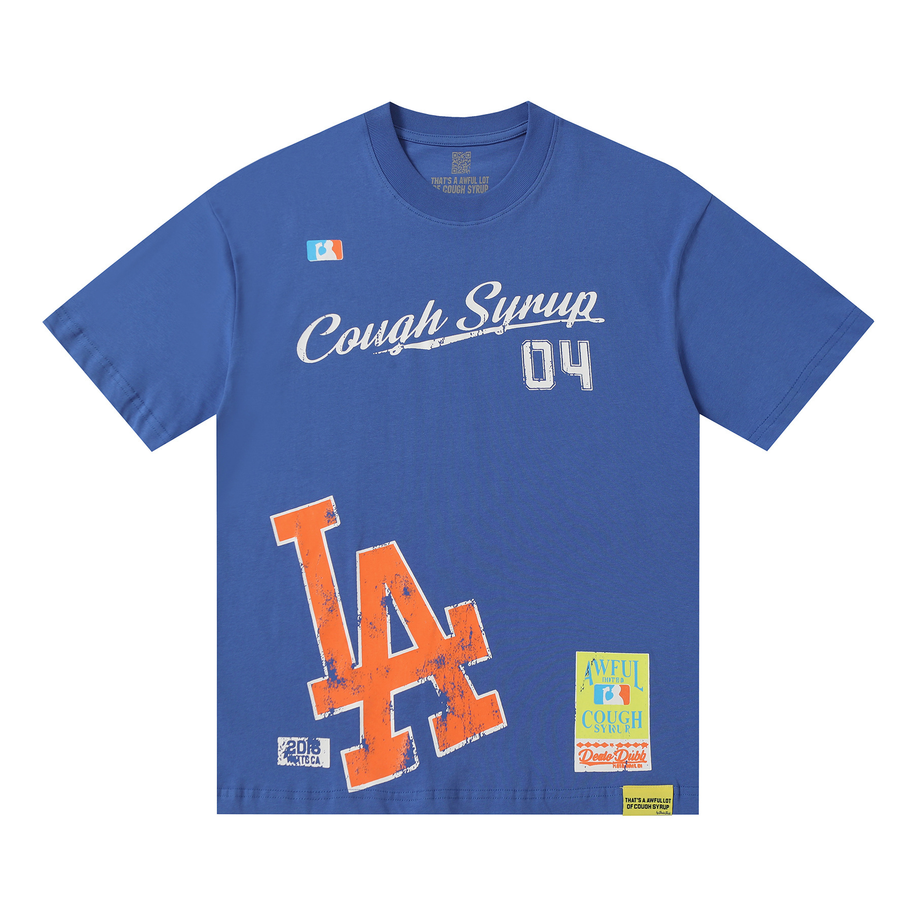 Blue and orange color matching simple letter printing short-sleeved T-shirt