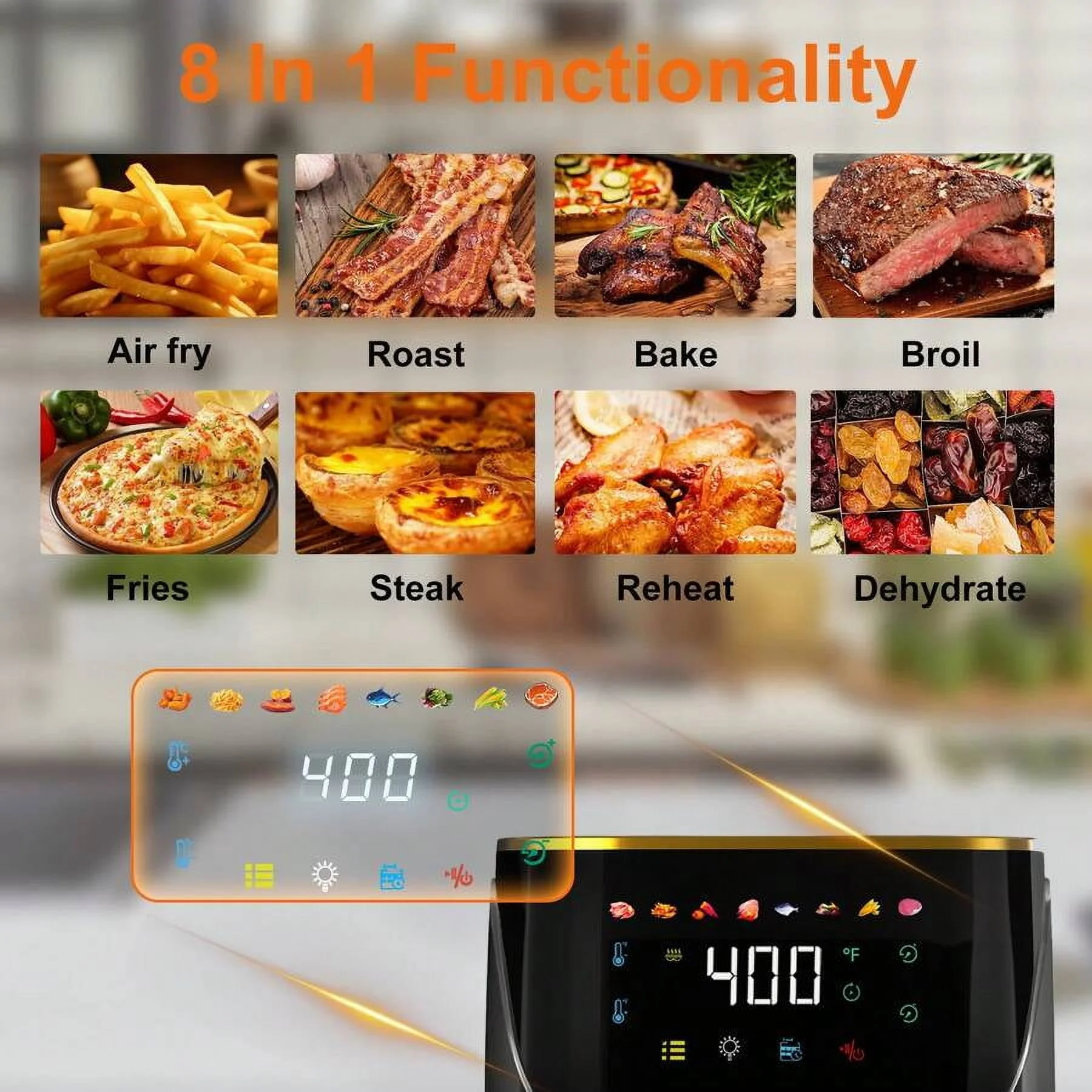 8.5 QT Air Fryer, 8-In-1 Air Fryer Oven With Digital Touch Screen, Visual Window, 1750W, Dishwasher-Safe & Nonstick, Fit For 1-3 People