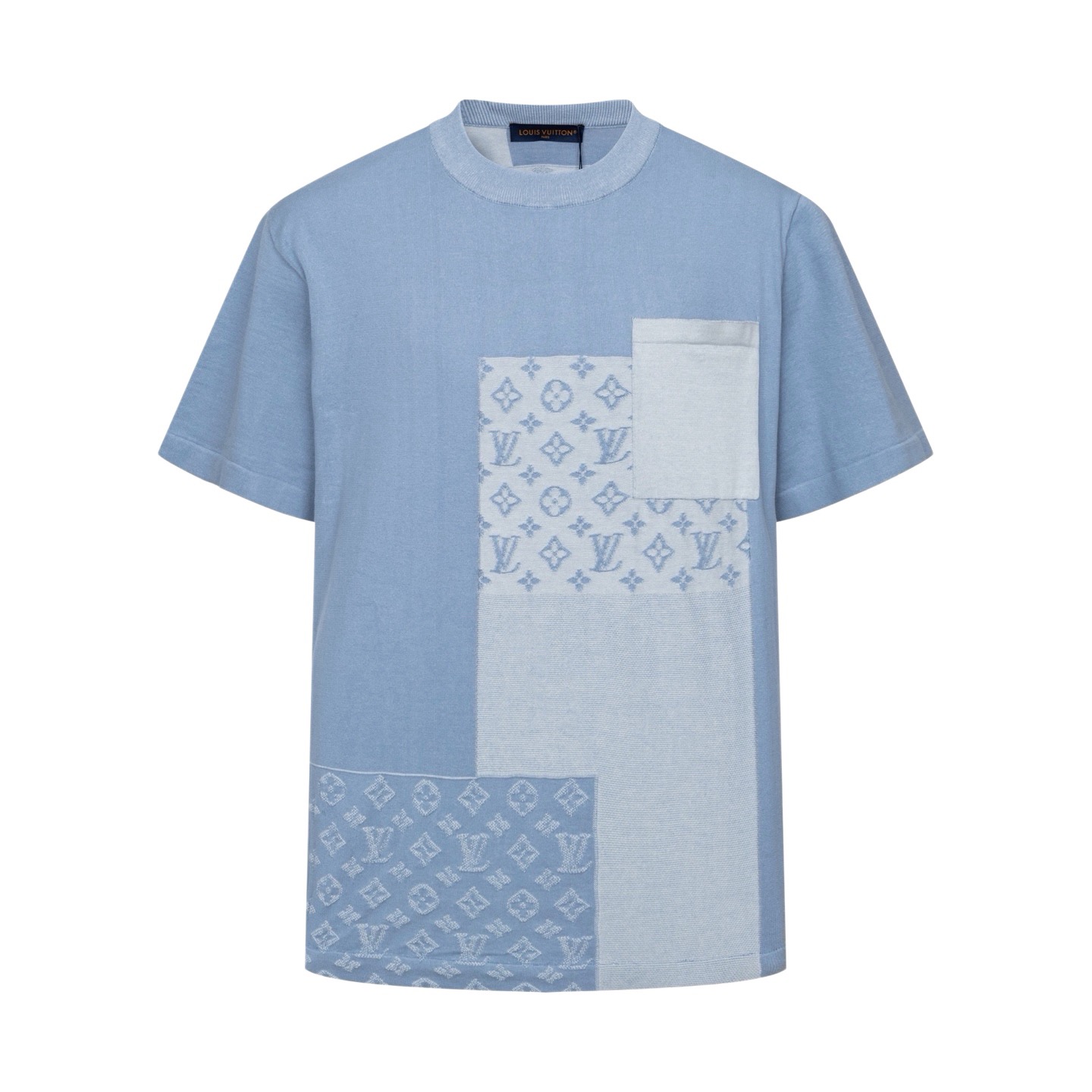 LV Knitted Patchwork Denim Short-Sleeved Crewneck