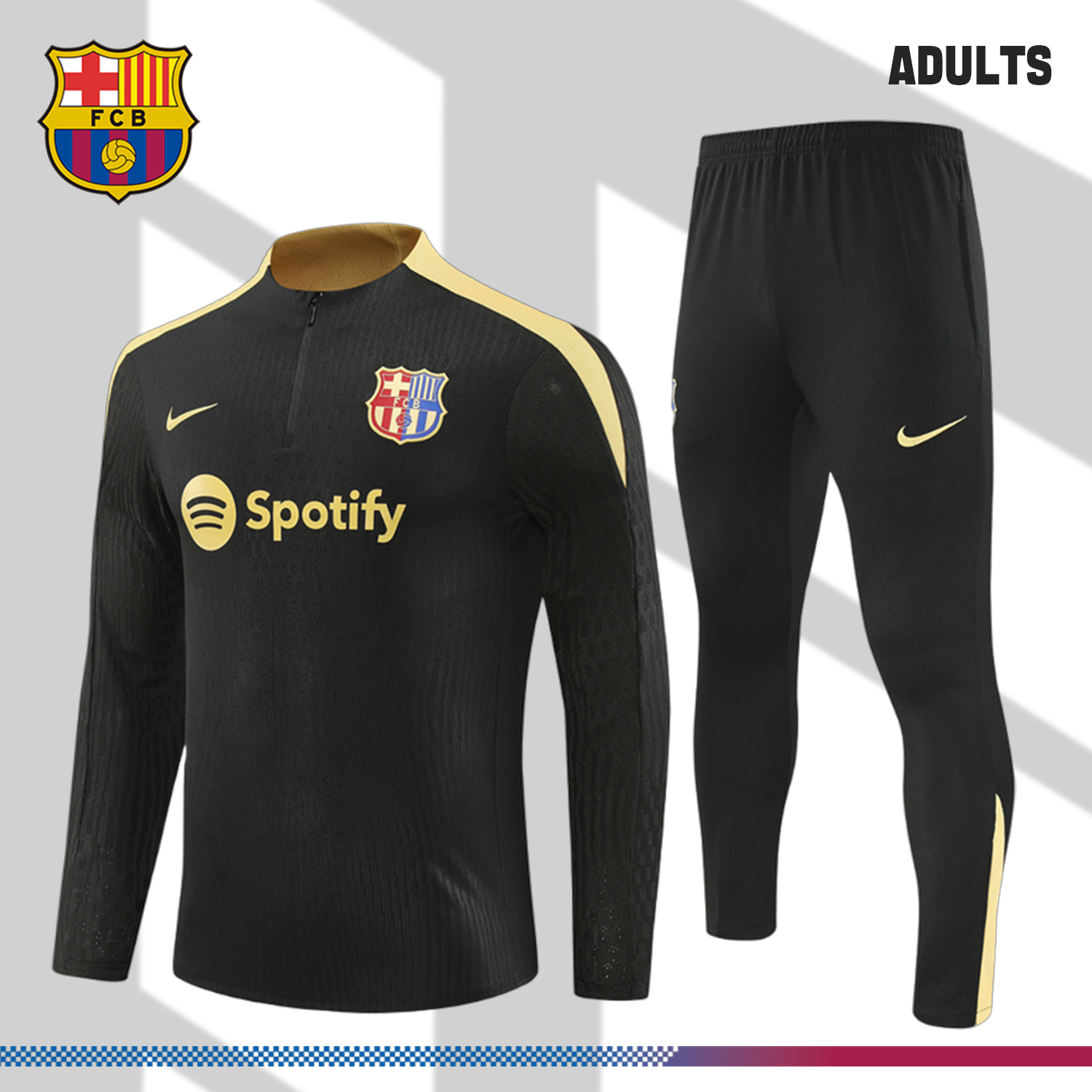 2024/2025 Barcelona Black and Gold Half Zip Tracksuit (Adult Kit)