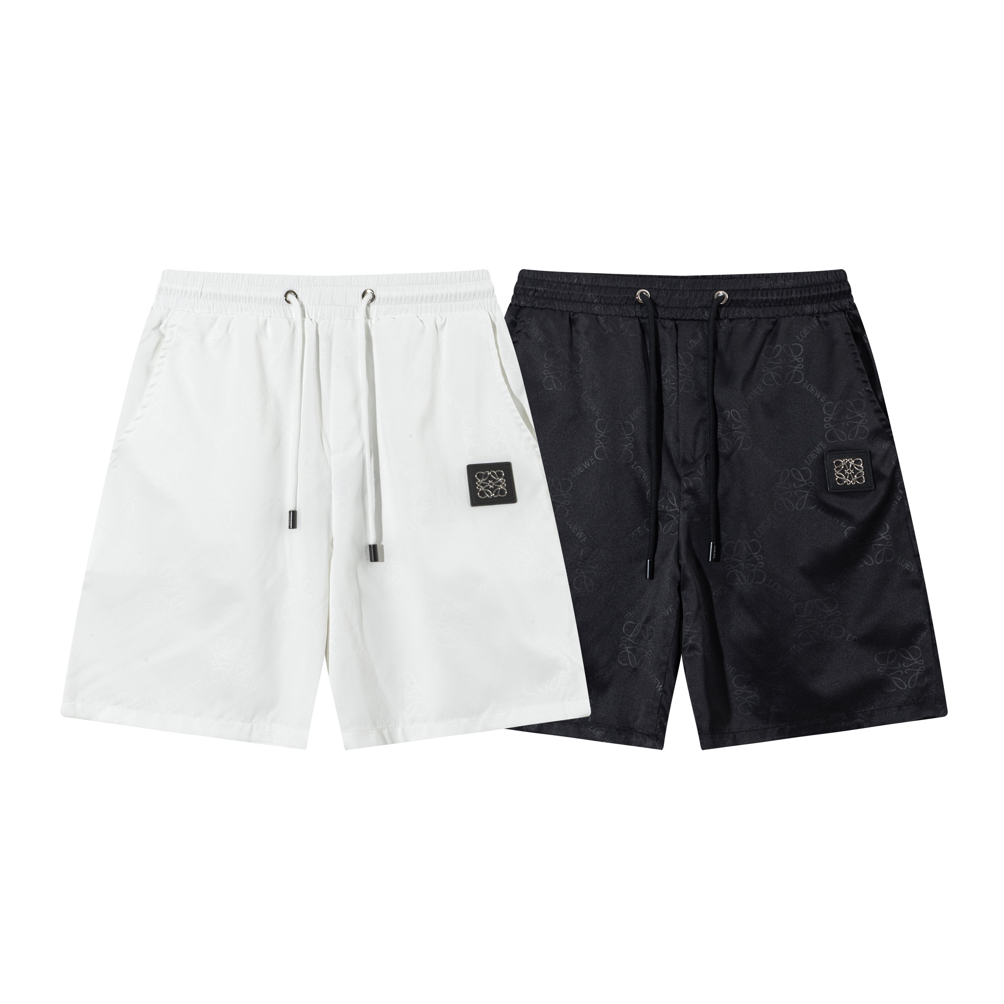 Loewe Style Tonal Black Anagram Jacquard Casual Shorts