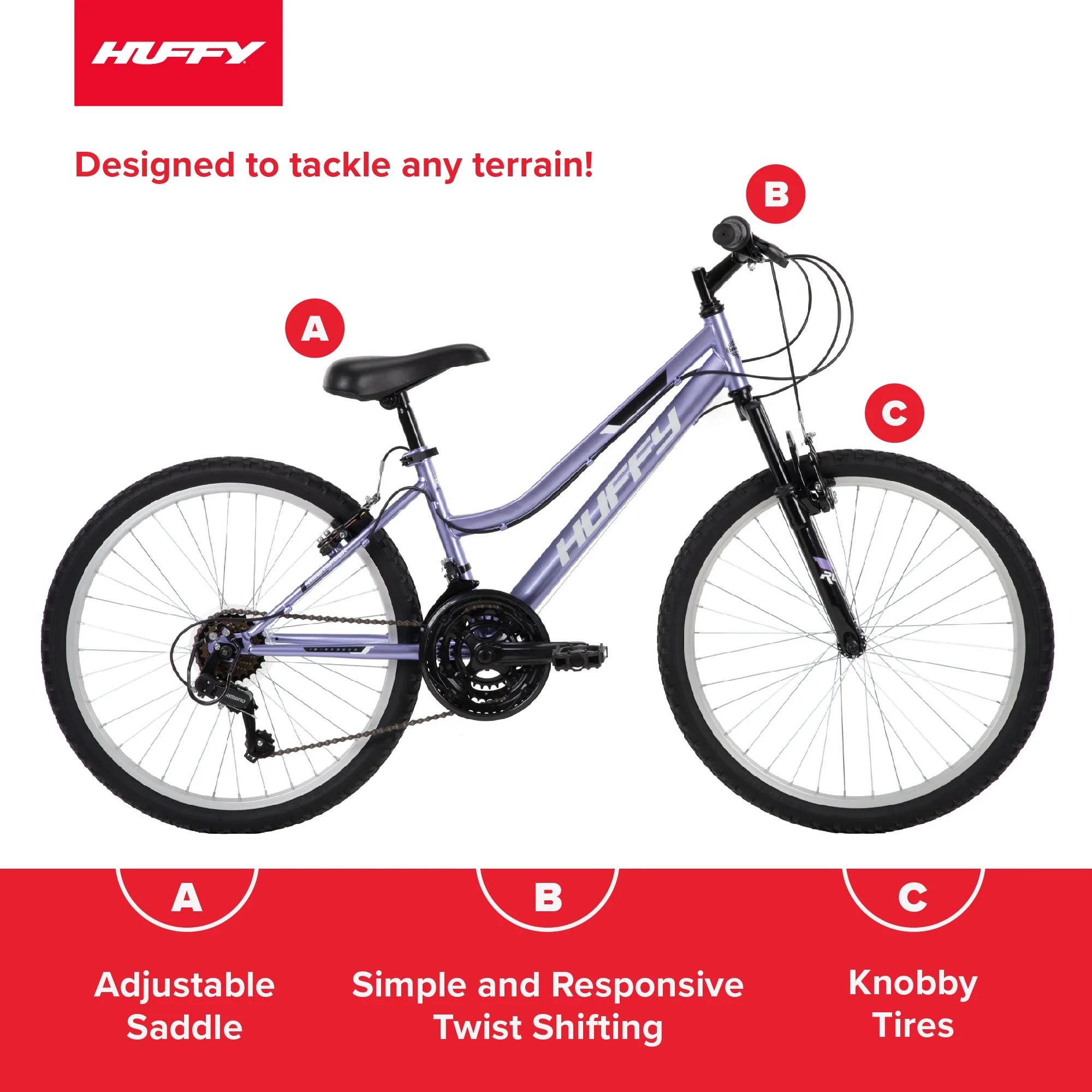 Huffy 24" Rock Creek Mountain Bike, Fits Riders 4'8" - 5'8", Purple, Adult, Women's