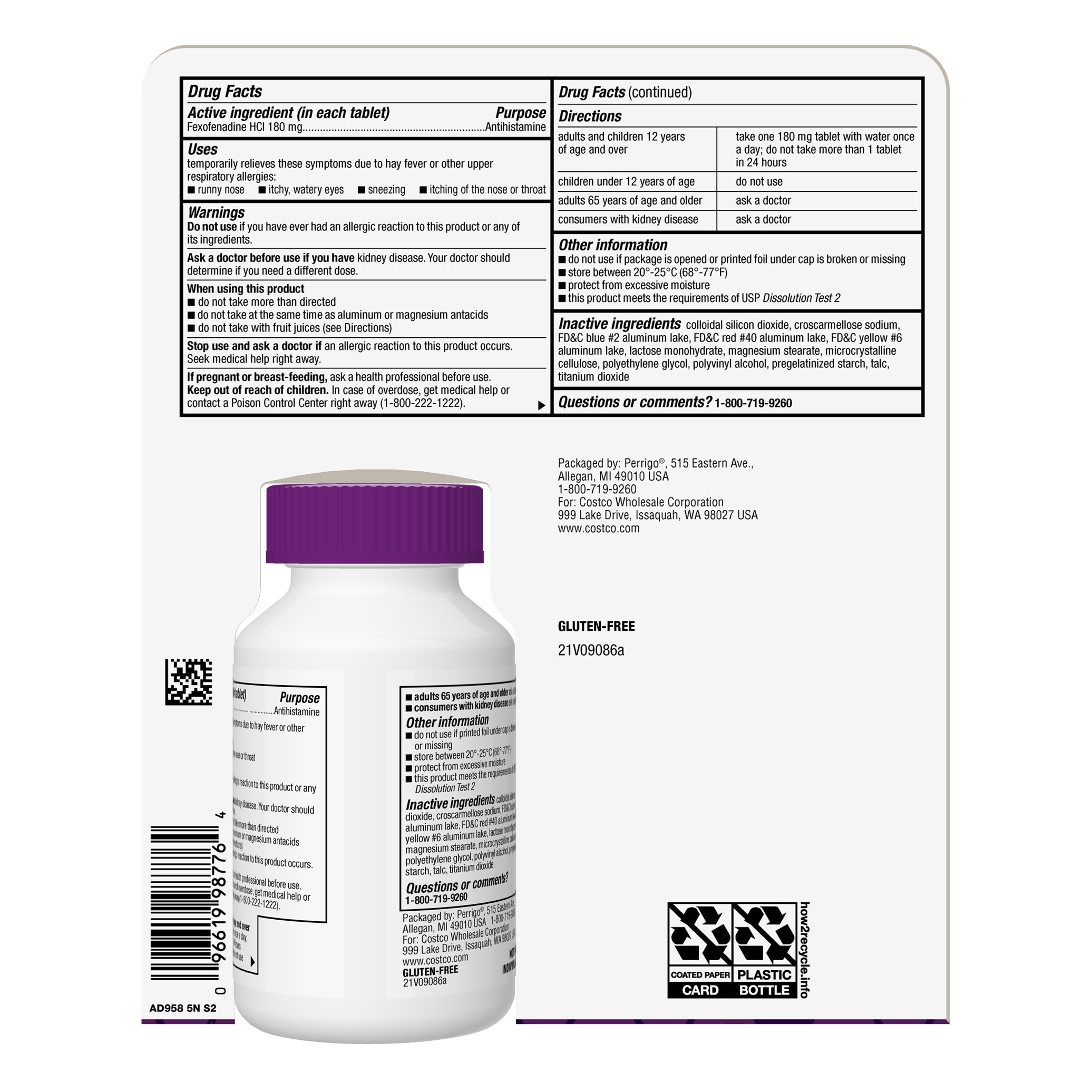 Kirkland Signature Aller-Fex Antihistamine 180 mg., 180 Tablets