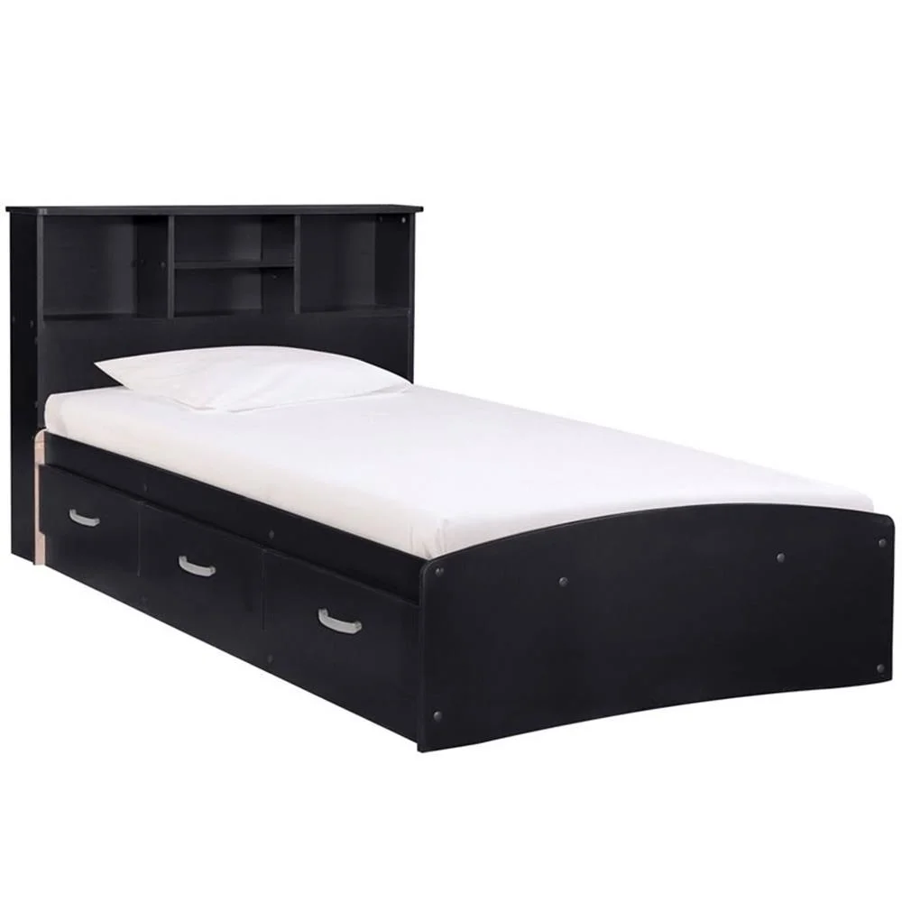 Home Square 2-Piece Set with Twin Captains Bed and 4-Doors 2-Drawers Armoire