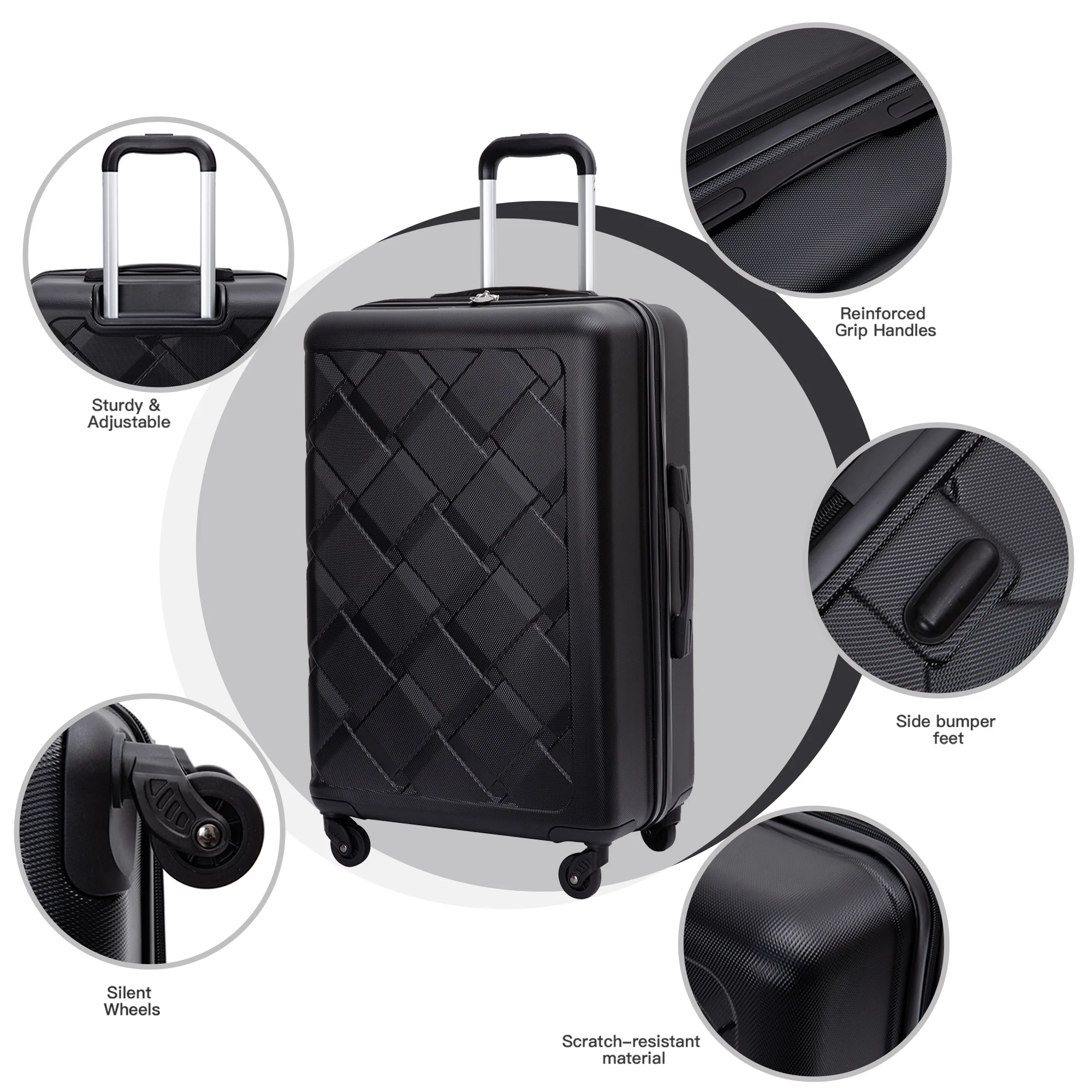 Luggage Sets Hardside 3 Piece, Hardshell Suitcase with Lightweight Durable Spinner Wheels,Black