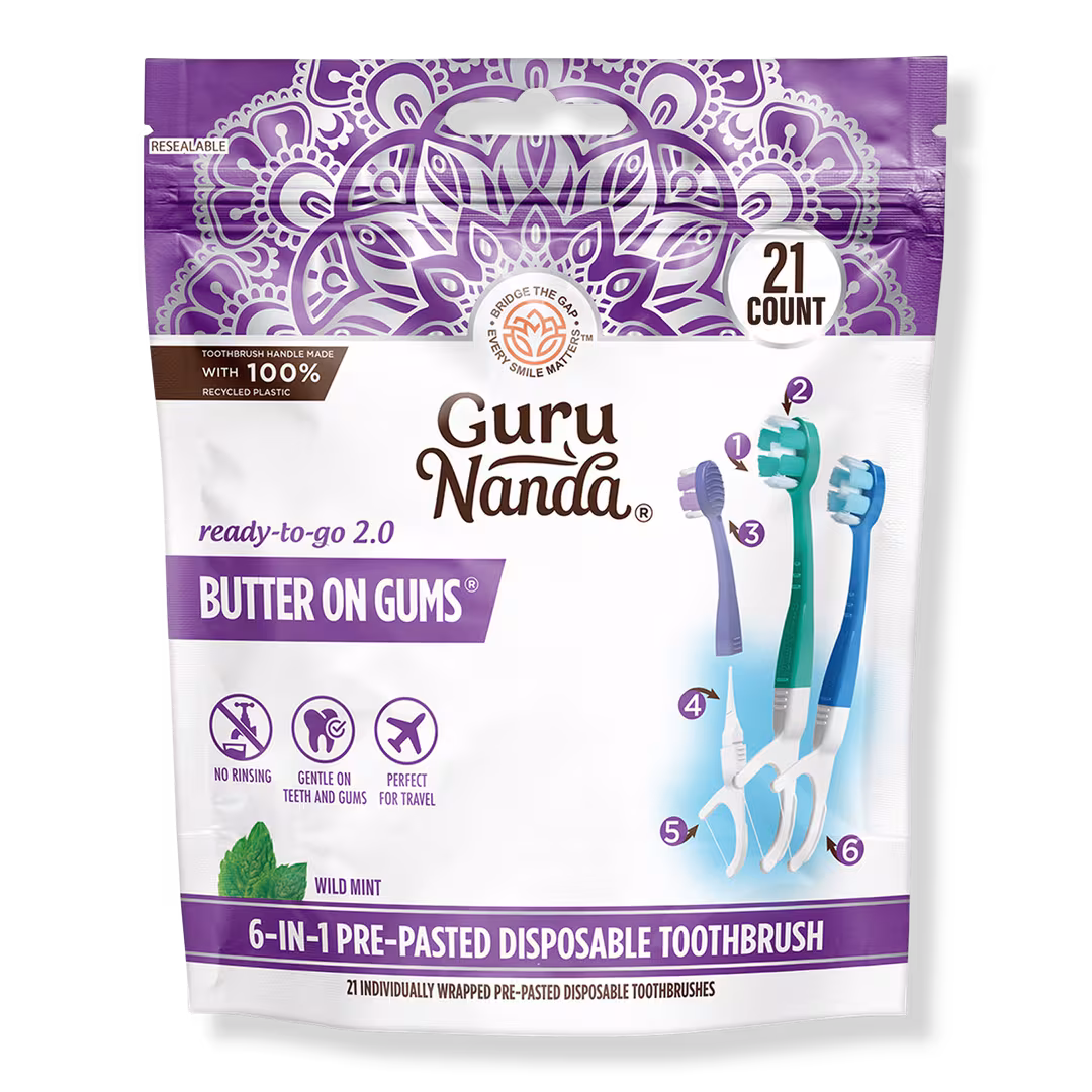 GuruNanda  6-in-1 Ready To Go 2.0 Butter On Gum Disposable Toothbrushes
