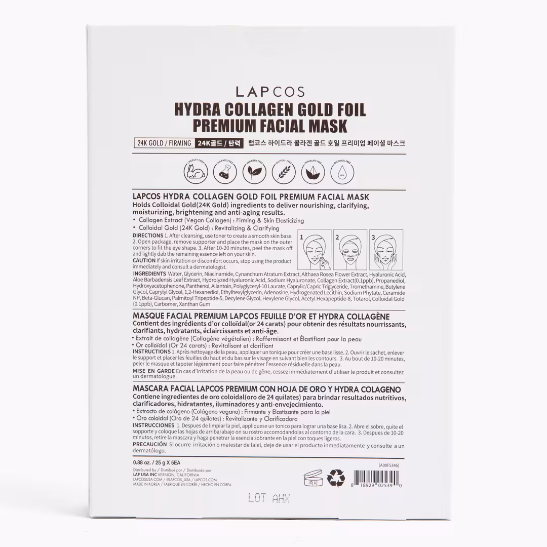 Lapcos  Hydra Collagen 24K Gold Foil Mask 5-Pack