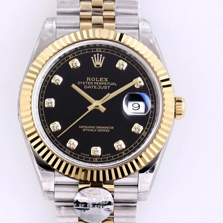 Rolex Watch DATEJUST 41 TWO-TONE BLACK DIAL DIAMOND NUMERALS