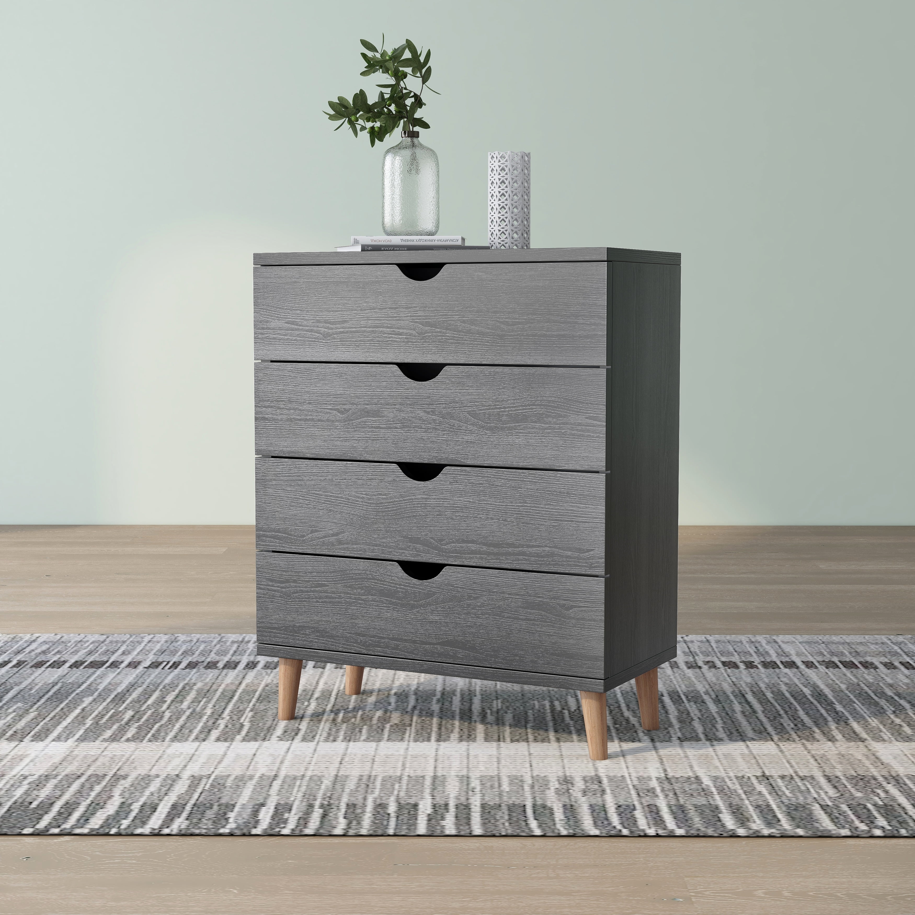 Denhour DH BASIC Mid-Century Modern Distressed Grey 31-inch Wide 4-Drawer Vertical?Dresser by