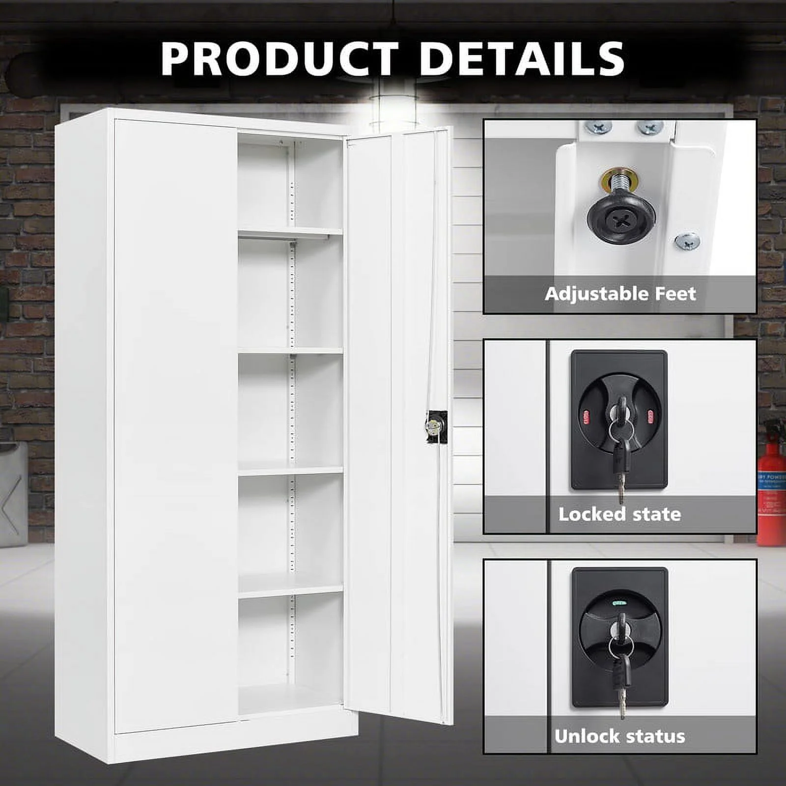 STANI Metal Storage Cabinet with Locking Doors, Garage Lockable Steel Cabinets with 4 Doors and 5 Shelves for Home, Garage, Pantry Workshop Warehouse