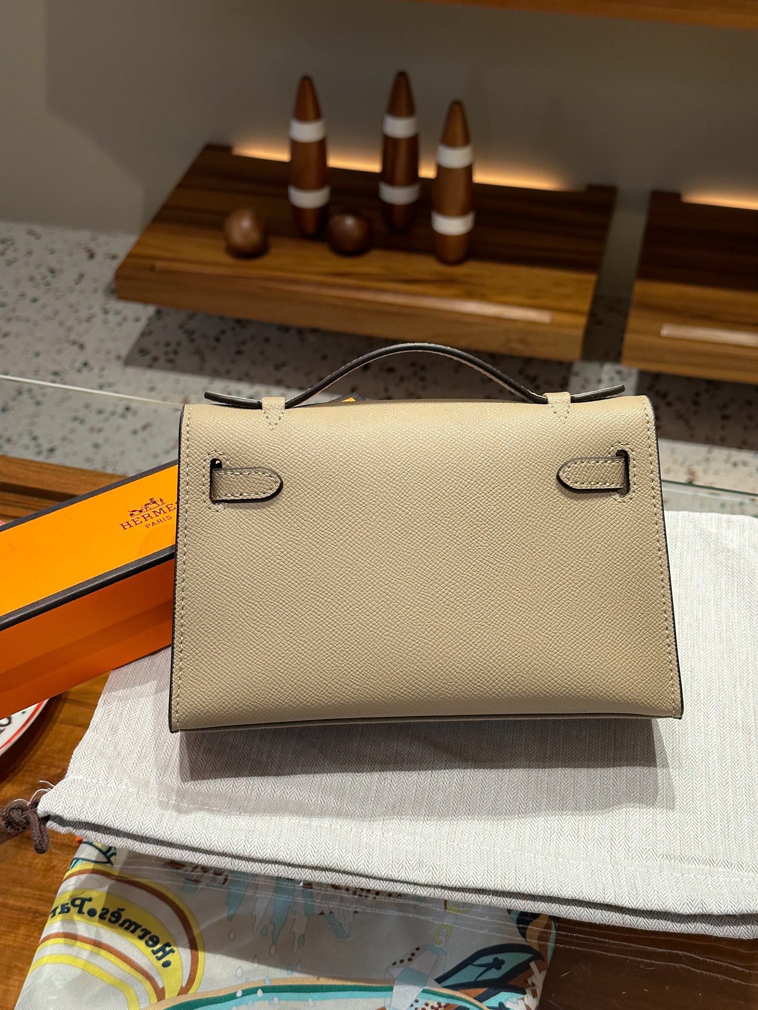 Hermes Kelly Mini 1st Kelly Pochette Generation Epsom Palm Leather-Trench Coat Gray