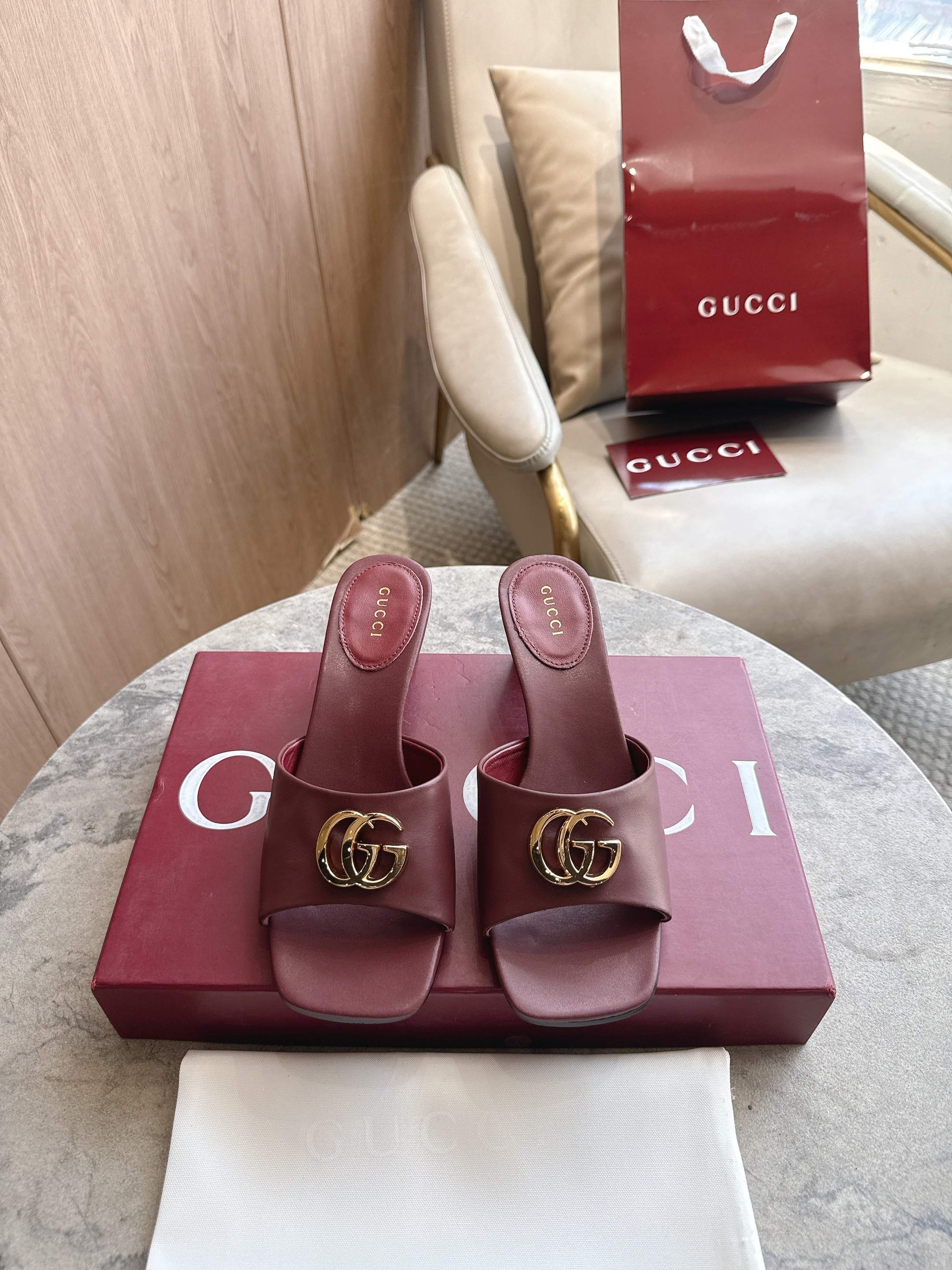 Gucci GG Marmont Logo Sandals Heels