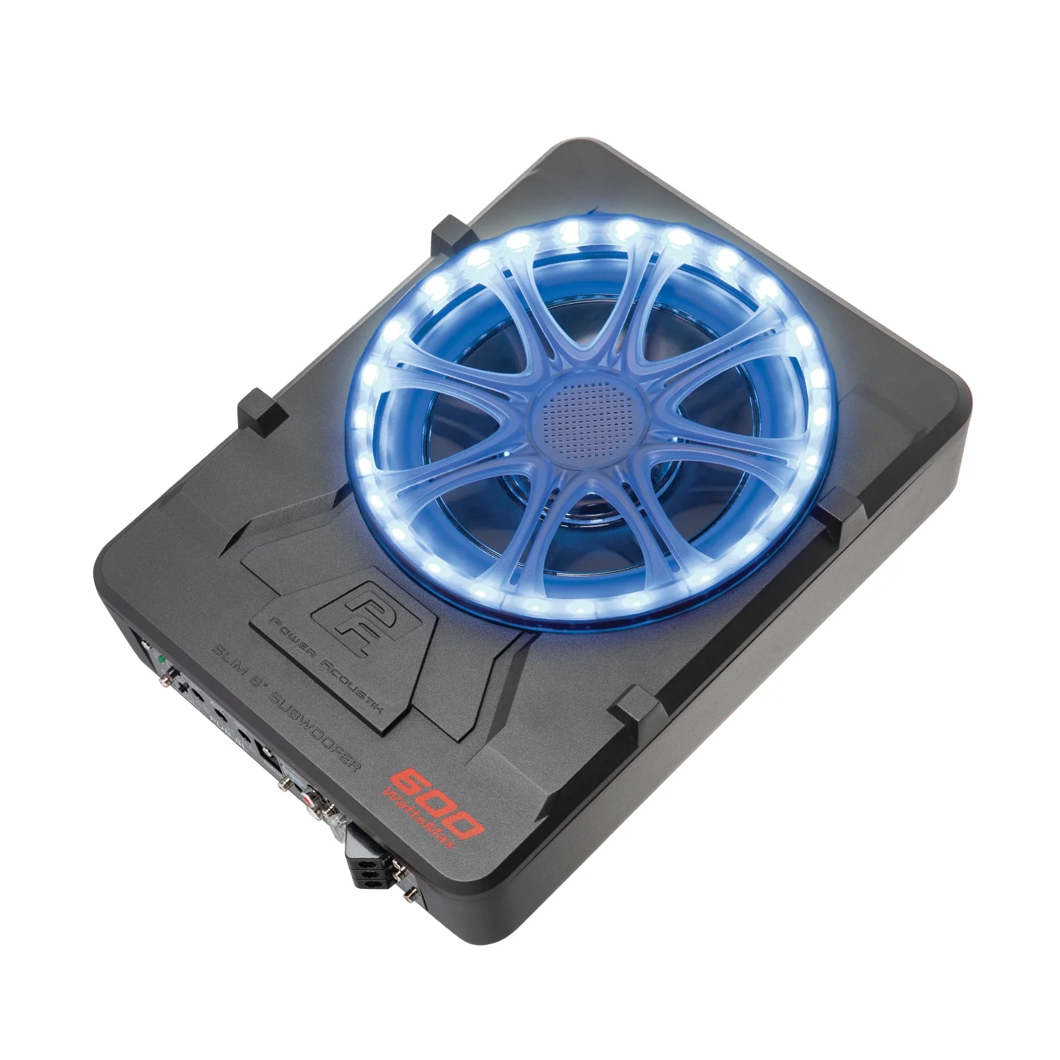Power Acoustik USW-80L Low Profile 8" Car Subwoofer Enclosure, 600W Class D Amplifier + LED Lighting (New)