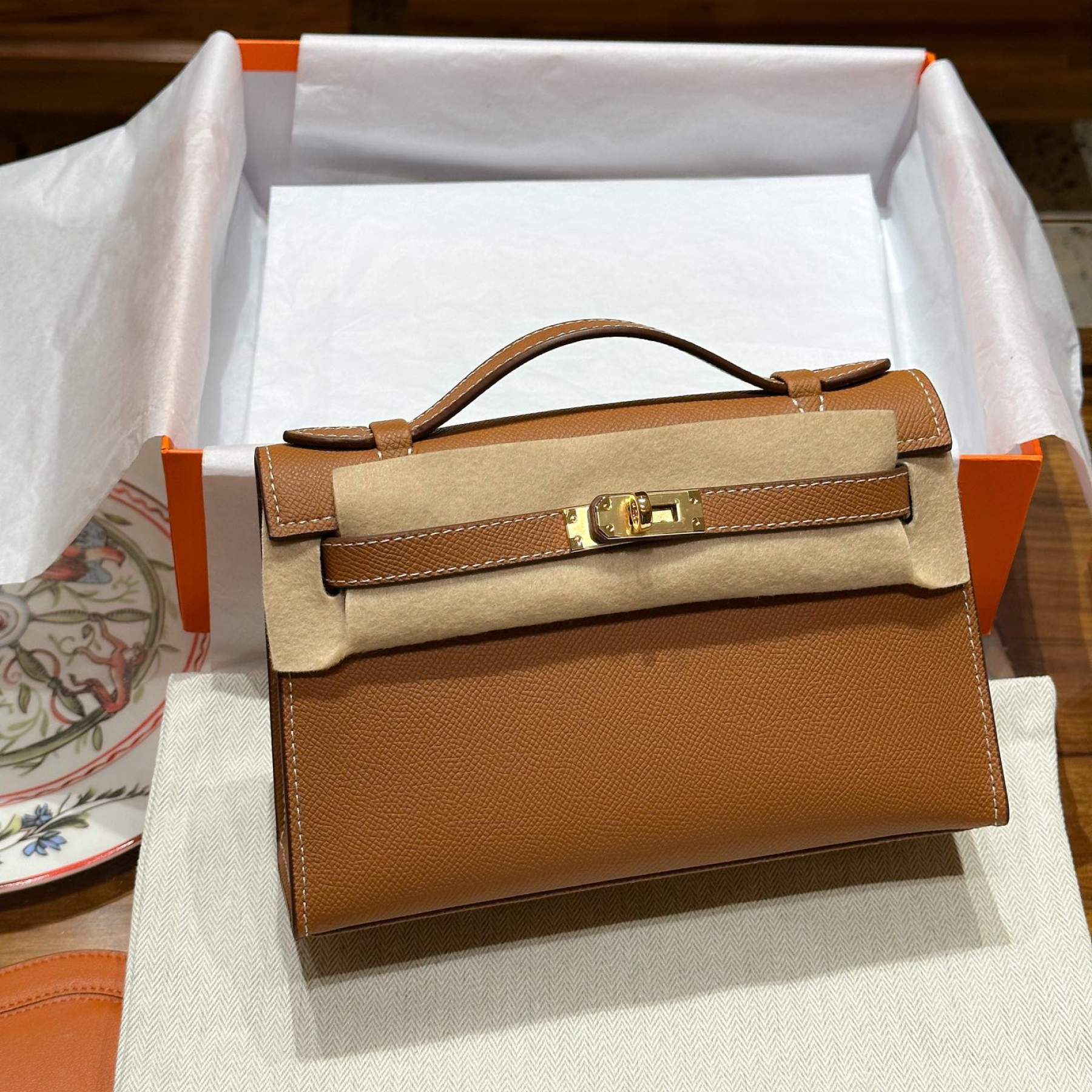 Hermes Kelly Mini 1st Kelly Pochette Generation Epsom Palm Leather-Golden Brown