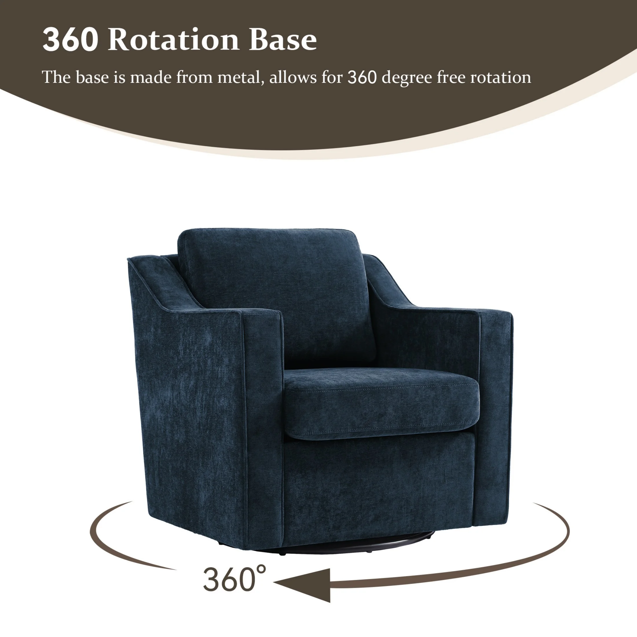 Swivel Accent Chair for Living Room, Modern Upholstered Barrel Arm Chair with Plump Back Pillow, Comfy Club Sofa Reading Chair for Adults (Chenille Navy, Set of 1)