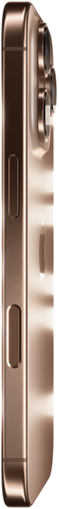 iPhone 16 Pro con acabado de titanio del desierto, parte lateral, logo de Apple en el centro, sistema de c&aacute;maras Pro en relieve, bot&oacute;n lateral, bot&oacute;n de Control de la C&aacute;mara