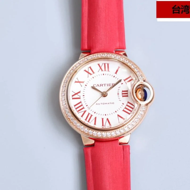 Cartier Watch BALLON BLEU 33MM ROSE GOLD DIAMOND BEZEL TEXTILE