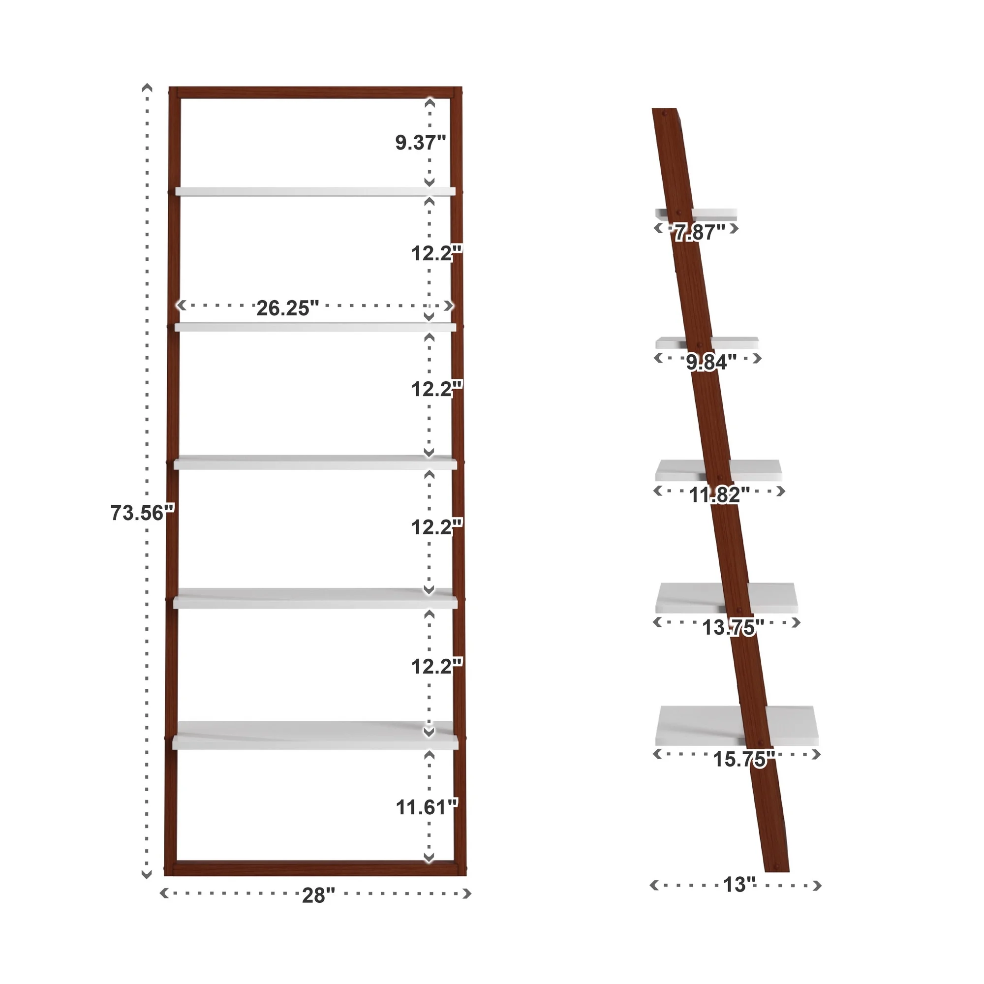 Weston Home Oliver Two-Tone 5-Shelf Leaning Ladder Bookcase, Espresso and White Finish