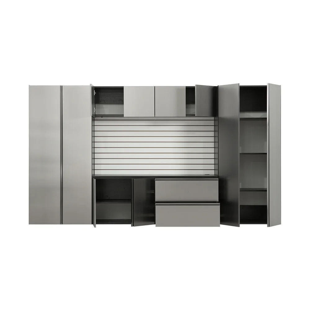 7-Piece Storage Cabinet Set, Modern Style Kitchen Furniture Set with Stand Cupboard and Console Table, Wall-Mounted or Free-standing Cabinet Set for Living Room, Kitchen, Dark Gray