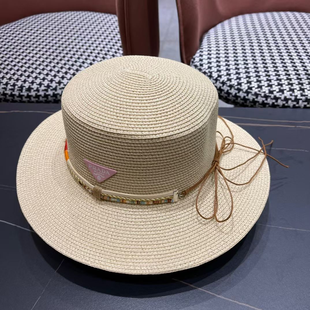 Prada Triangle Logo Boater Hat Sun Hat