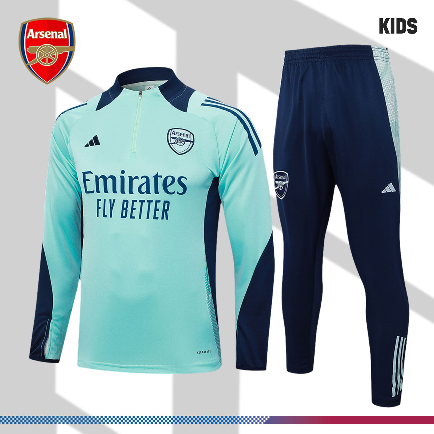 2024/2025 Arsenal Adult Light Green Kids Half Zip Training Clothes (Kids Kit)