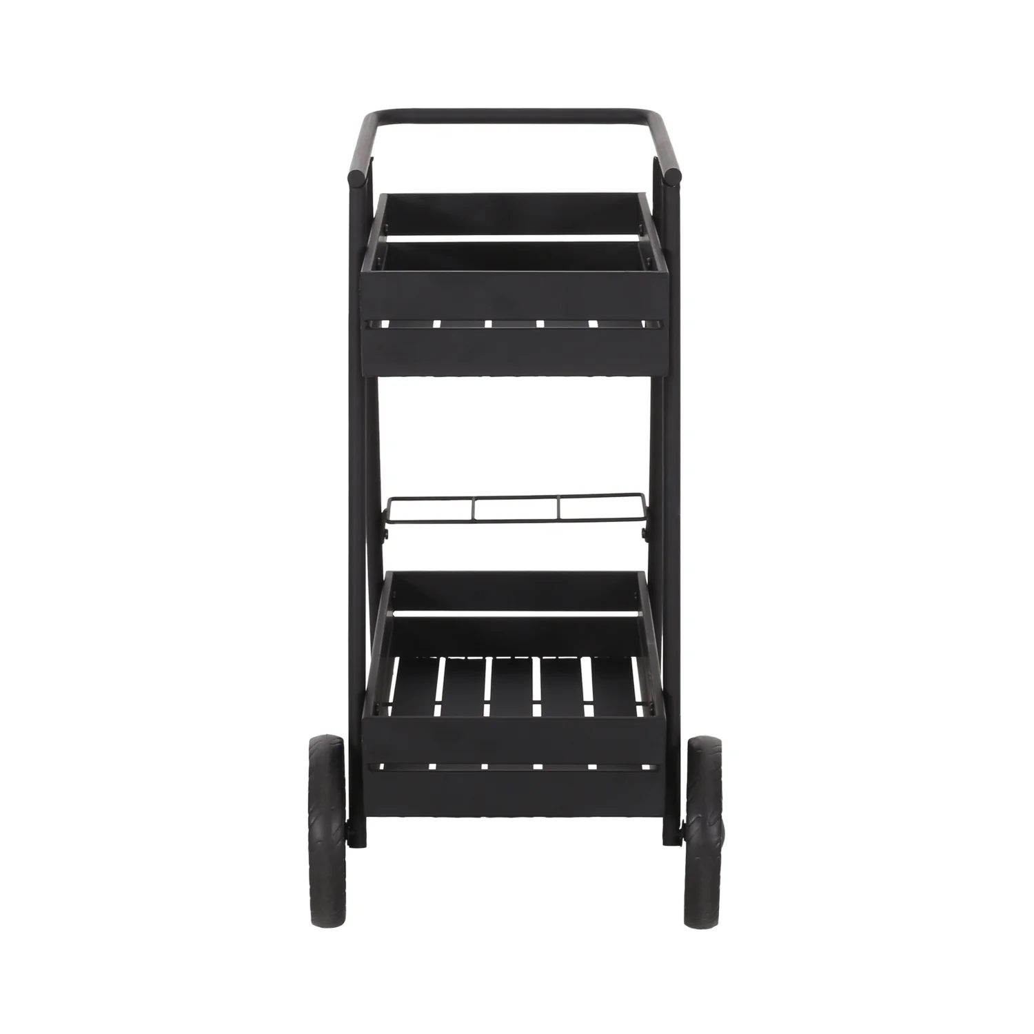 Lisonu Modern Industrial Bar Cart, Black Iron Serving Trolley with Wheels & Wine Bottle Holders for Home, Kitchen, Dining Room, 2-Tier Storage