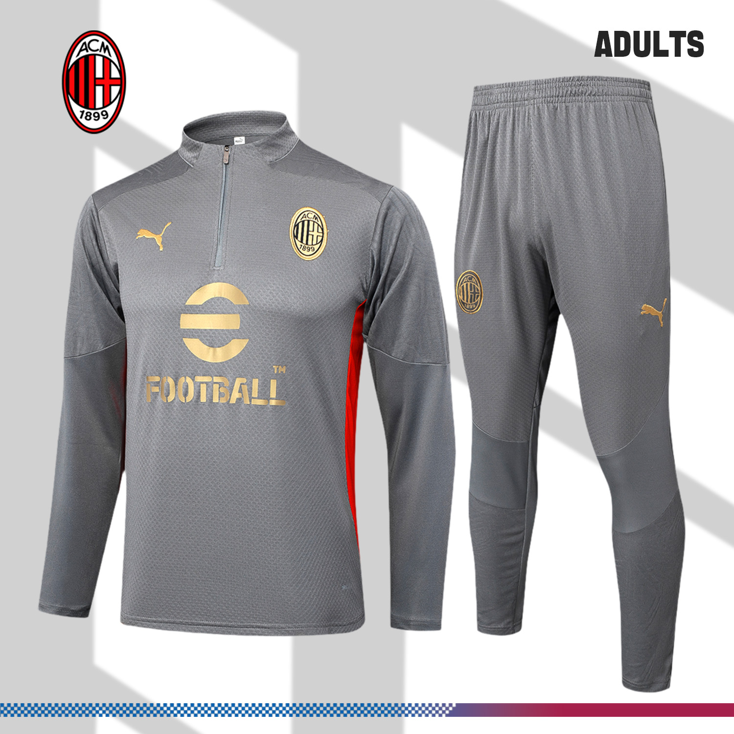 2024/2025 AC Milan Grey Adult Half Zip Training Suit (Adult Kit)