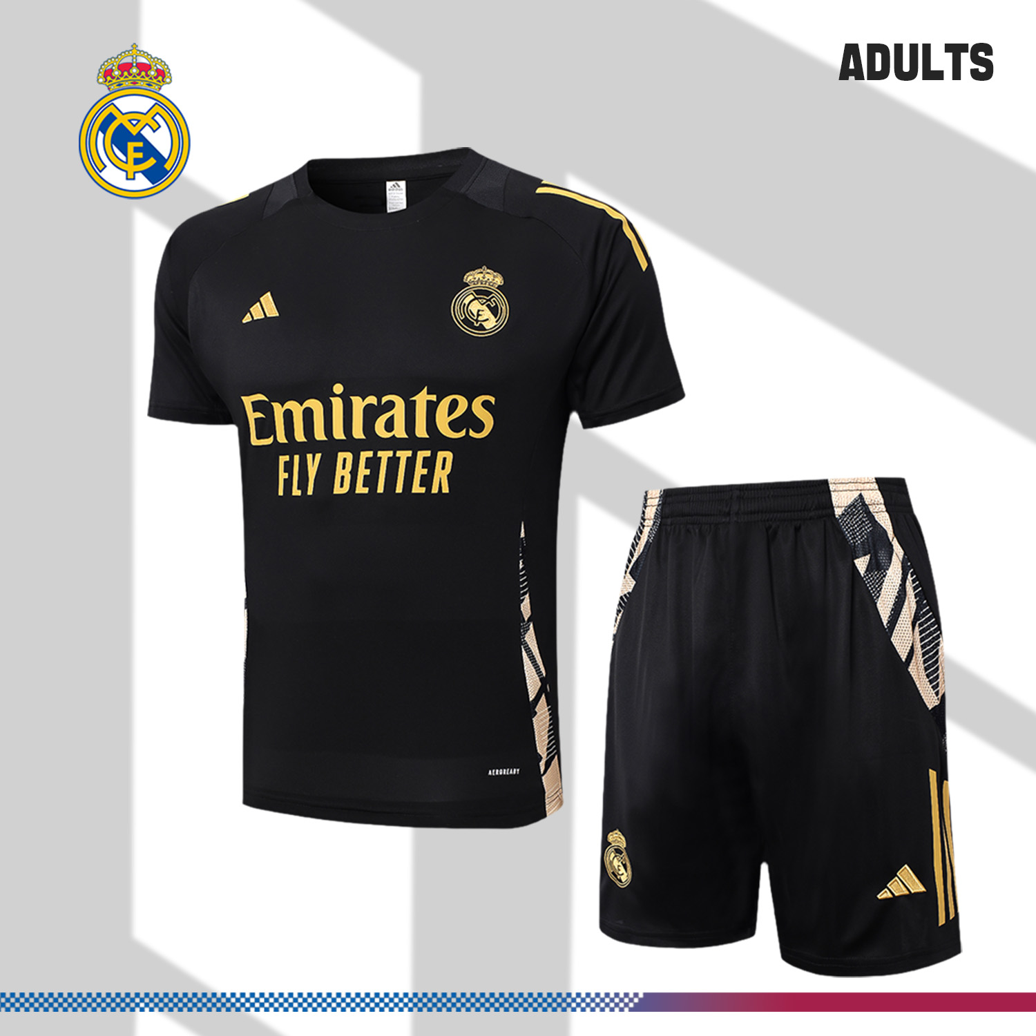 2024/2025 Real Madrid Black Adult Short Sleeve Training Suit (Adult Kit)