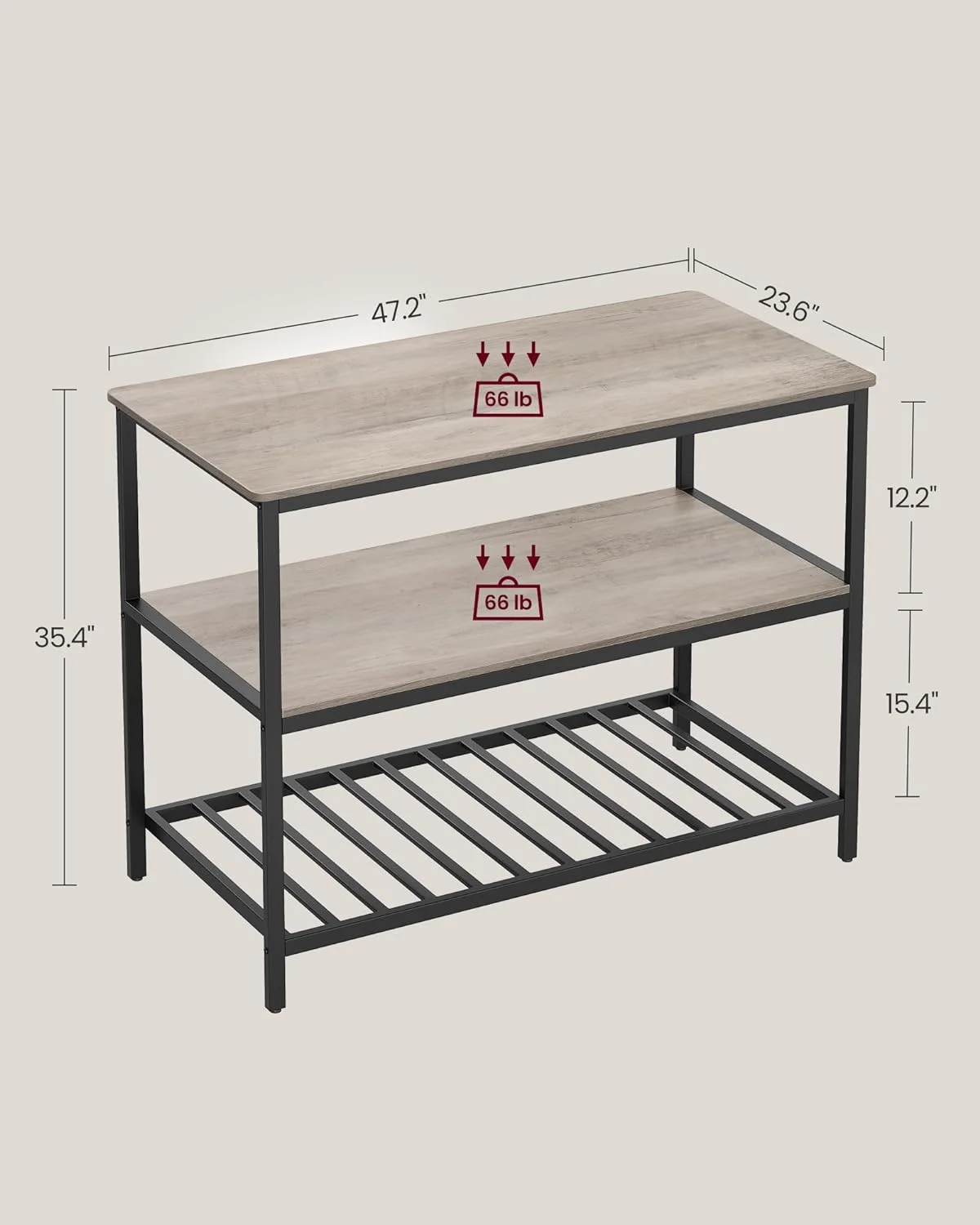 Kitchen Storage Island 3-Tier Kitchen Shelf Organizer Kitchen Bakers Rack Coffee Bar with Large Open Shelves & Worktop Greige and Black