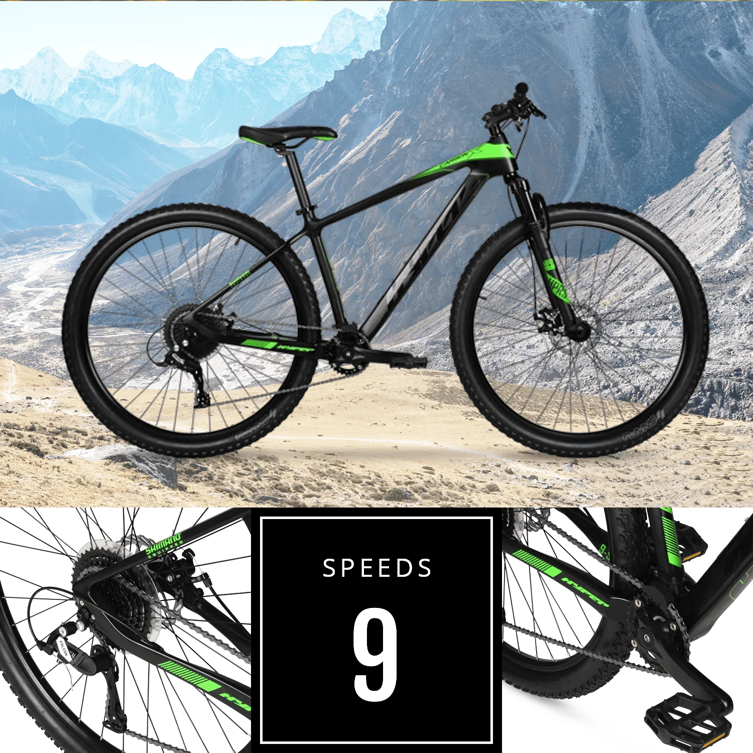 Hyper 29" Carbon Fiber Men's Mountain Bike, Black/Green